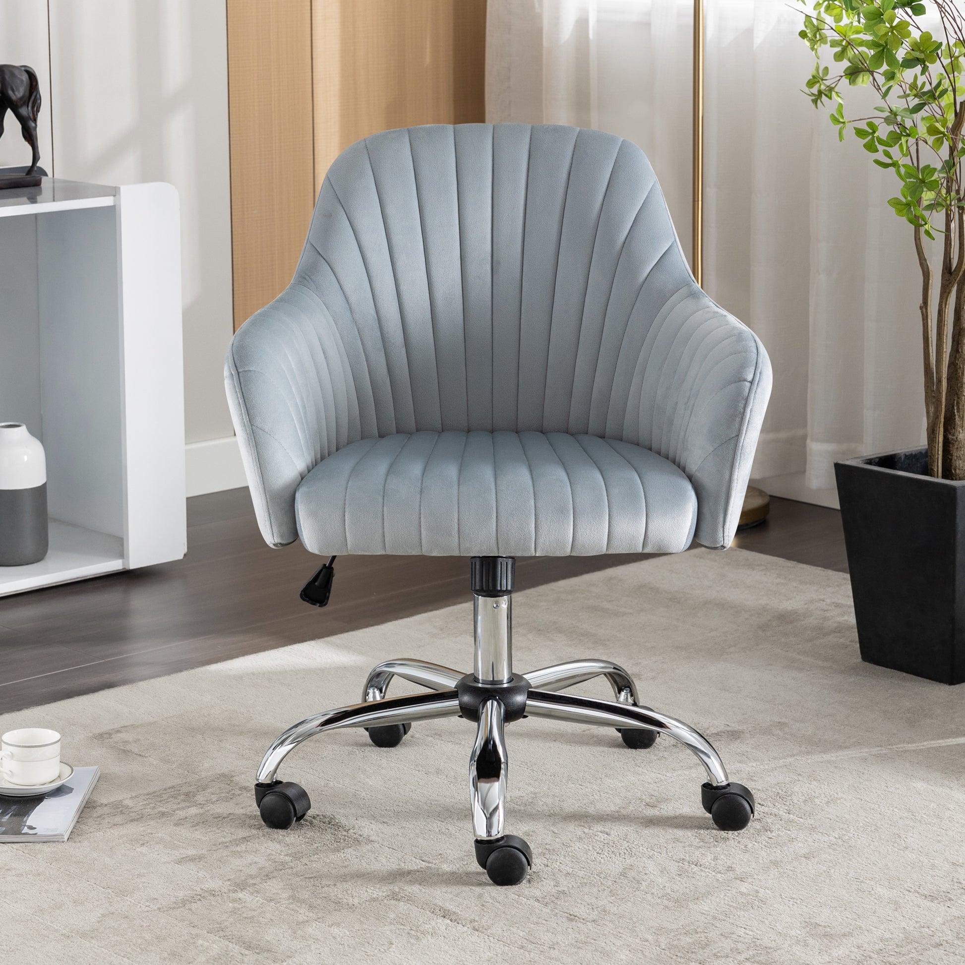 Accent Chair Modern Home Office Leisure Chair With Adjustable Velvet Height And Adjustable Casters Darkgrey Dark Gray Cotton Velvet
