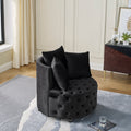 Velvet Upholstered Swivel Chair For Living Room, With Button Tufted Design And Movable Wheels, Including 3 Pillows, Black Black Foam