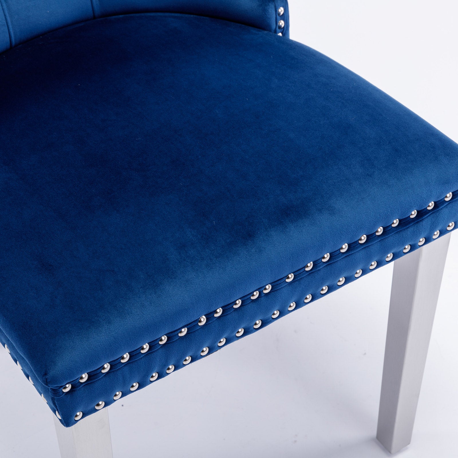 Nikki Collection Modern, High End Tufted Solid Wood Contemporary Velvet Upholstered Dining Chair With Chrome Stainless Steel Plating Legs,Nailhead Trim,Set Of 2,Blue And Chrome, Sw1701Bl Blue Foam Velvet