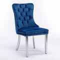 Nikki Collection Modern, High End Tufted Solid Wood Contemporary Velvet Upholstered Dining Chair With Chrome Stainless Steel Plating Legs,Nailhead Trim,Set Of 2,Blue And Chrome, Sw1701Bl Blue Foam Velvet