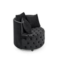 Velvet Upholstered Swivel Chair For Living Room, With Button Tufted Design And Movable Wheels, Including 3 Pillows, Black Black Foam