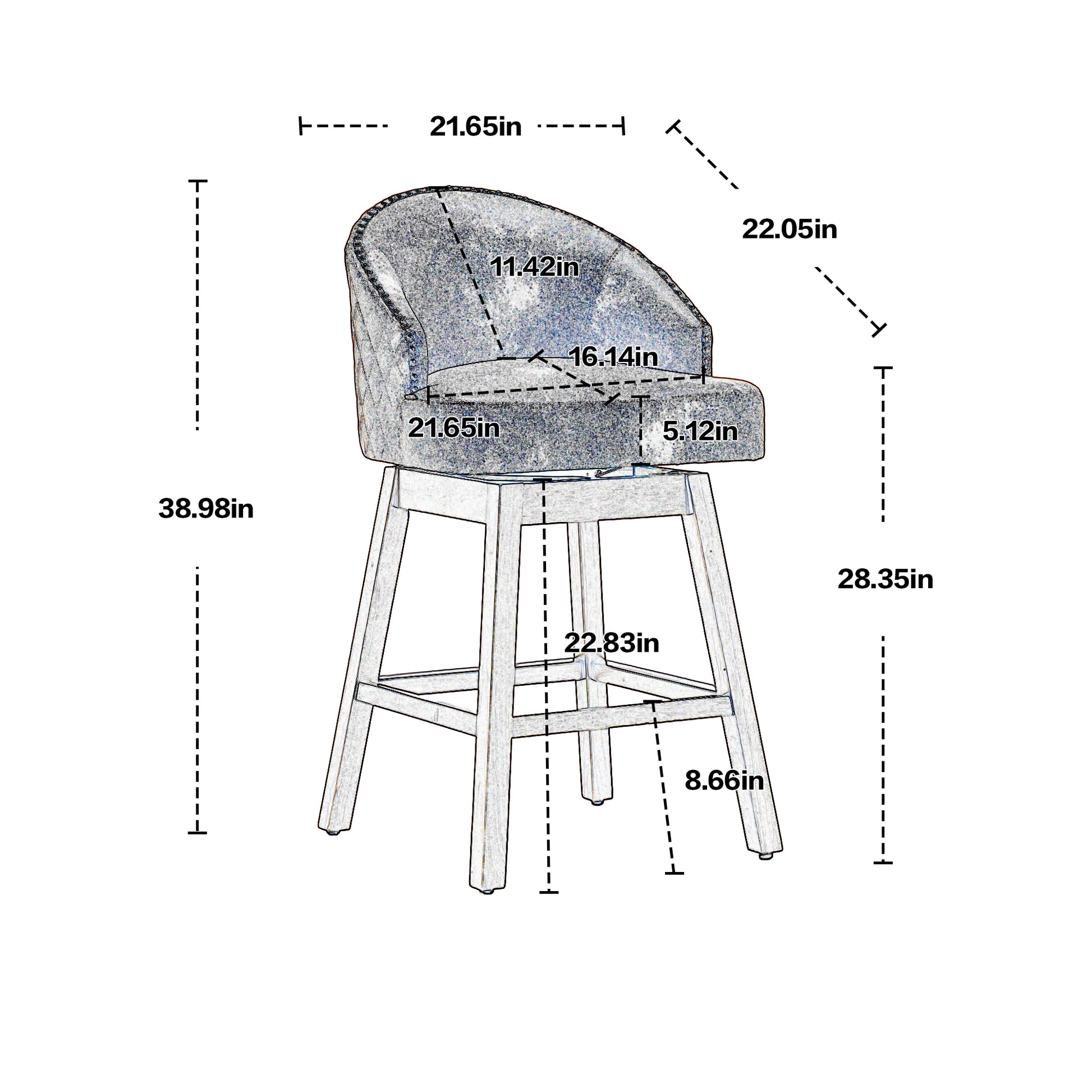 Coolmore Bar Stools Set Of 2 Counter Height Chairs With Footrest For Kitchen, Dining Room And 360 Degree Swivel Coffee Polyester