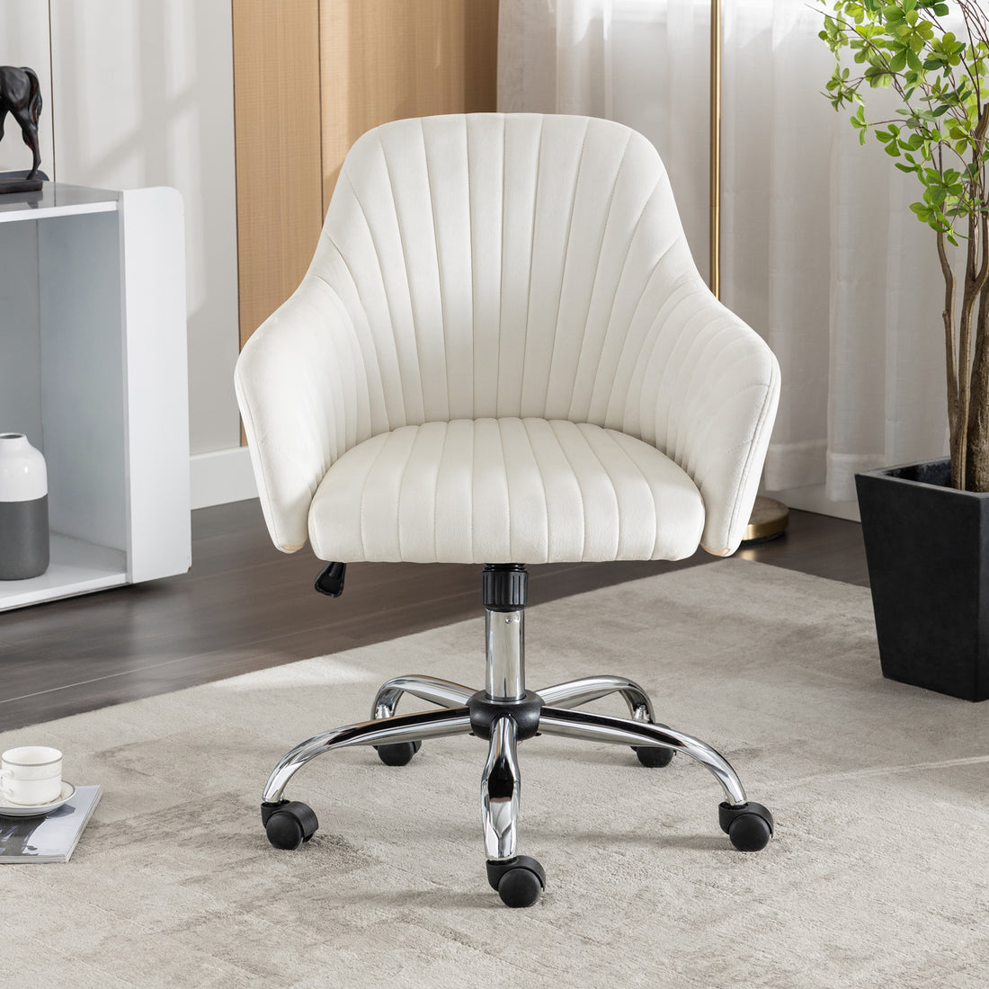 Accent Chair Modern Home Office Leisure Chair With Adjustable Velvet Height And Adjustable Casters Beige Beige Cotton Velvet