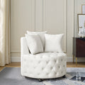 Velvet Upholstered Swivel Chair For Living Room, With Button Tufted Design And Movable Wheels, Including 3 Pillows, Beige Beige Foam