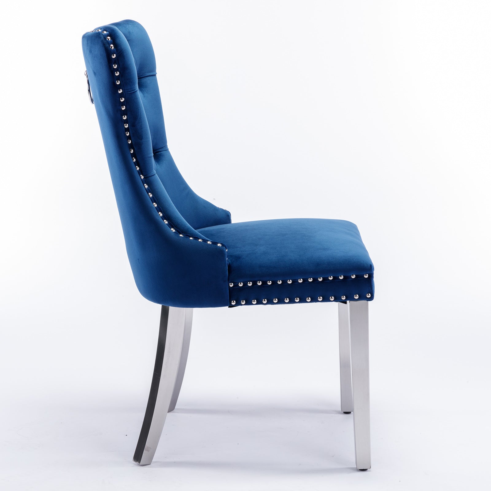 Nikki Collection Modern, High End Tufted Solid Wood Contemporary Velvet Upholstered Dining Chair With Chrome Stainless Steel Plating Legs,Nailhead Trim,Set Of 2,Blue And Chrome, Sw1701Bl Blue Foam Velvet