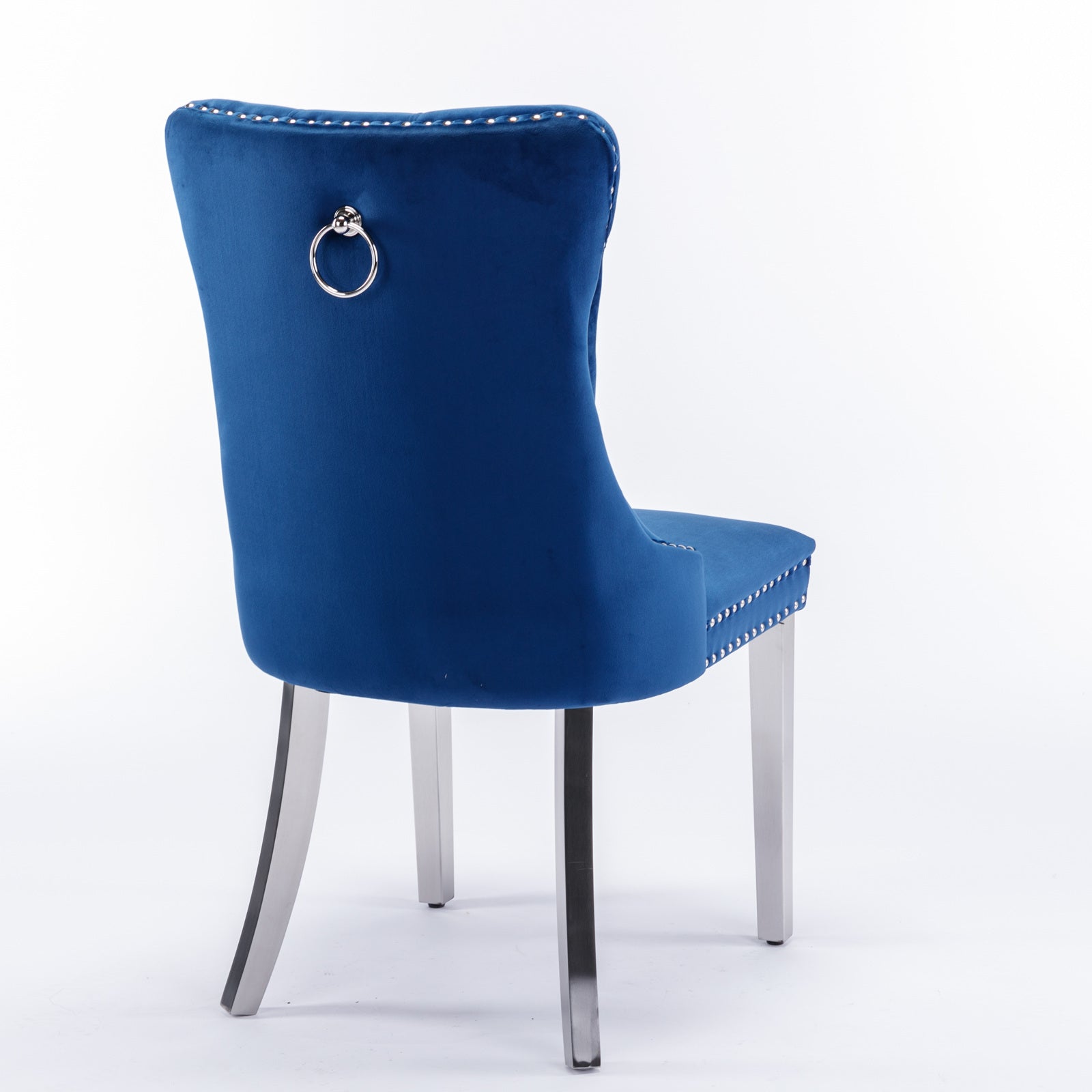 Nikki Collection Modern, High End Tufted Solid Wood Contemporary Velvet Upholstered Dining Chair With Chrome Stainless Steel Plating Legs,Nailhead Trim,Set Of 2,Blue And Chrome, Sw1701Bl Blue Foam Velvet