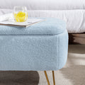 Blue Storage Ottoman Bench For End Of Bed Gold Legs, Modern Grey Faux Fur Entryway Bench Upholstered Padded With Storage For Living Room Bedroom Blue Faux Fur