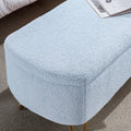 Blue Storage Ottoman Bench For End Of Bed Gold Legs, Modern Grey Faux Fur Entryway Bench Upholstered Padded With Storage For Living Room Bedroom Blue Faux Fur