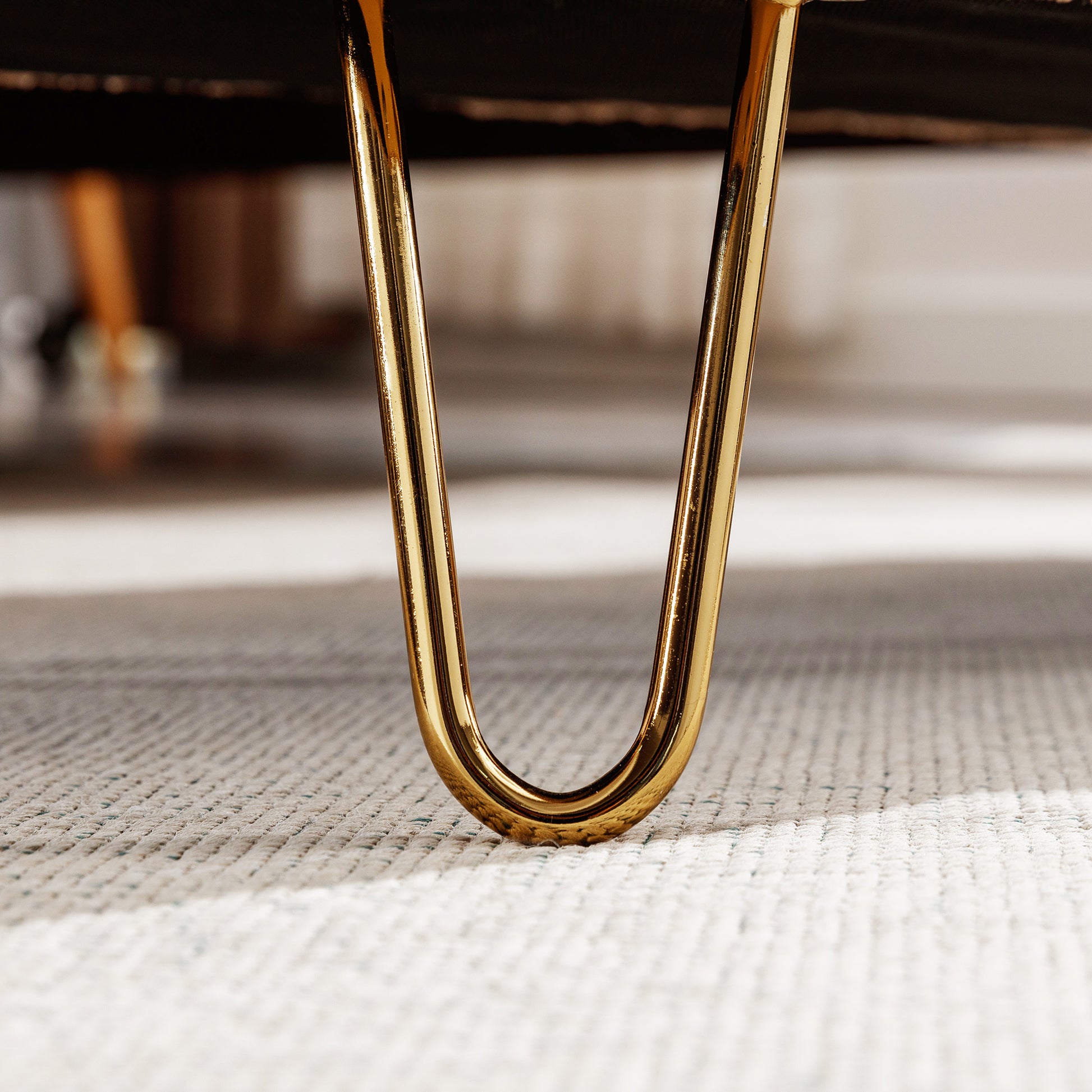 Blue Storage Ottoman Bench For End Of Bed Gold Legs, Modern Grey Faux Fur Entryway Bench Upholstered Padded With Storage For Living Room Bedroom Blue Faux Fur