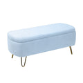 Blue Storage Ottoman Bench For End Of Bed Gold Legs, Modern Grey Faux Fur Entryway Bench Upholstered Padded With Storage For Living Room Bedroom Blue Faux Fur