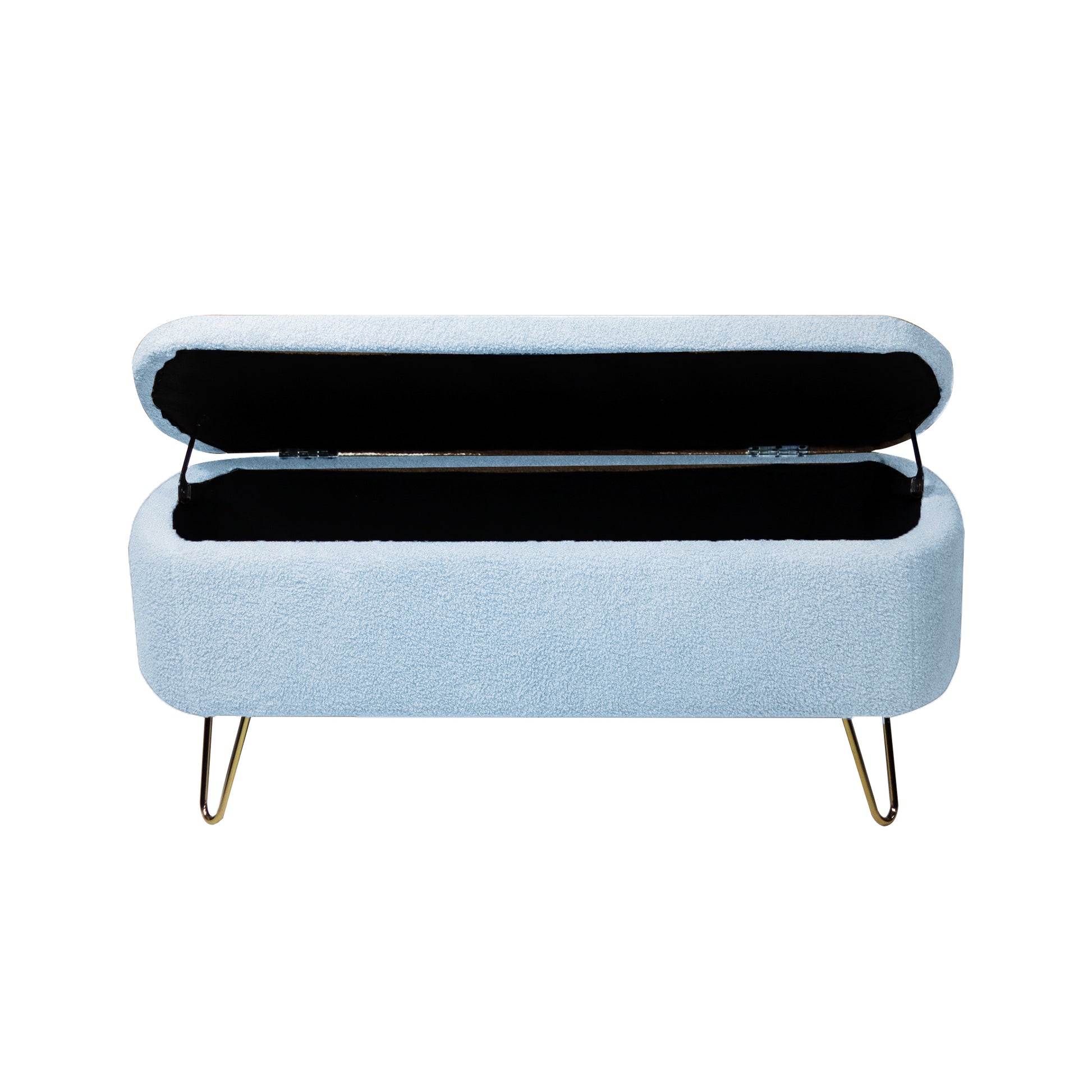 Blue Storage Ottoman Bench For End Of Bed Gold Legs, Modern Grey Faux Fur Entryway Bench Upholstered Padded With Storage For Living Room Bedroom Blue Faux Fur