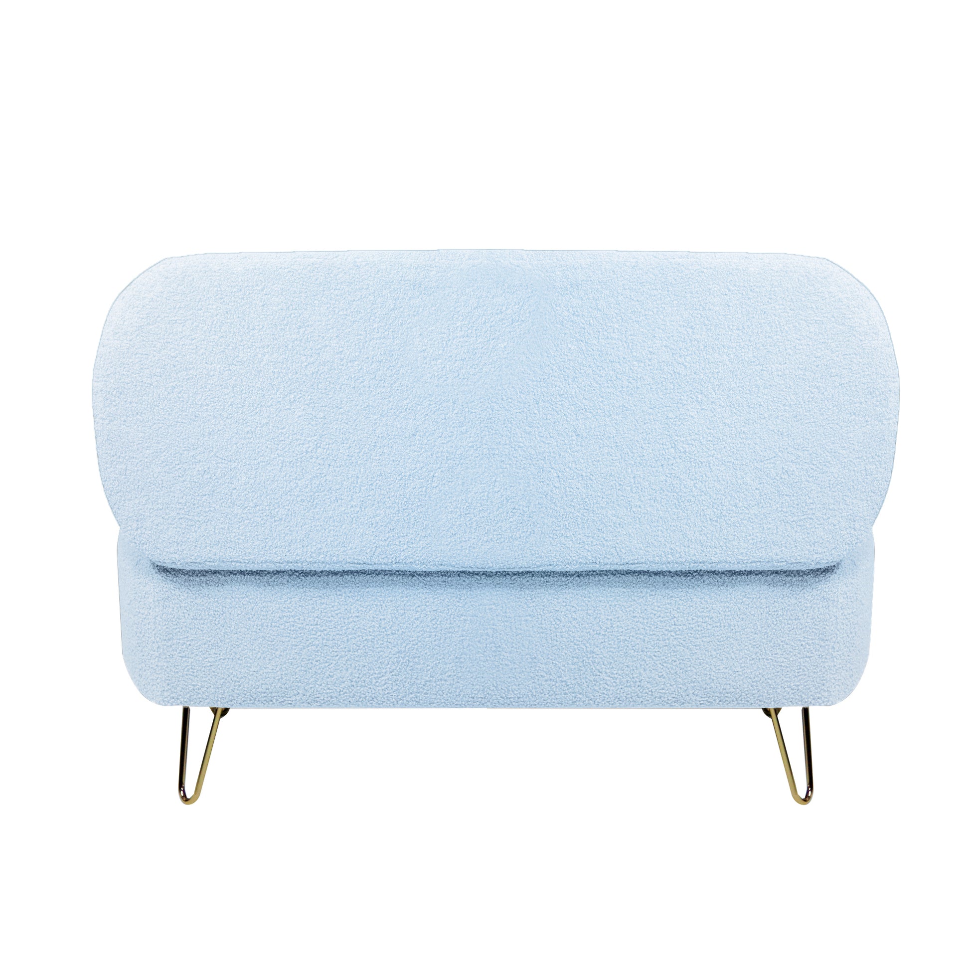 Blue Storage Ottoman Bench For End Of Bed Gold Legs, Modern Grey Faux Fur Entryway Bench Upholstered Padded With Storage For Living Room Bedroom Blue Faux Fur