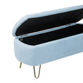 Blue Storage Ottoman Bench For End Of Bed Gold Legs, Modern Grey Faux Fur Entryway Bench Upholstered Padded With Storage For Living Room Bedroom Blue Faux Fur