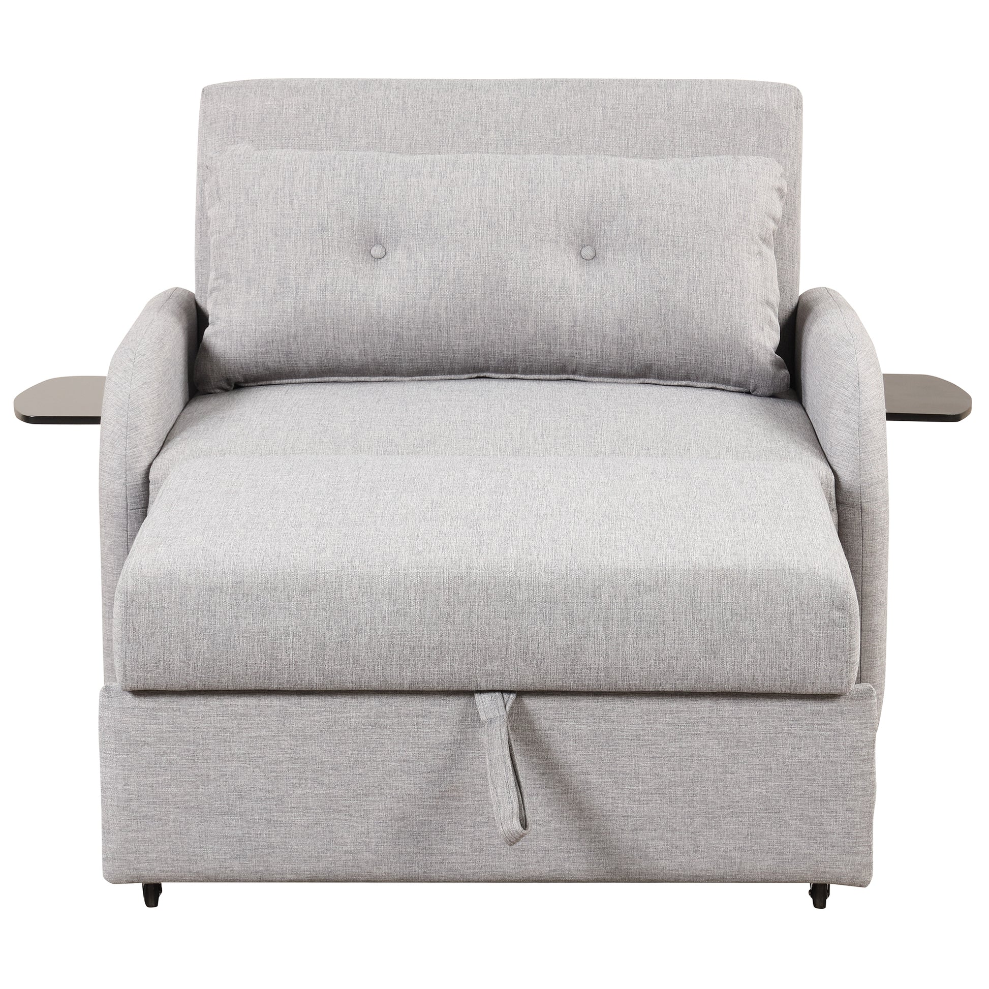 Pull Out Sofa Sleeper 3 In 1 With 2 Wing Table And Usb Charge For Nap Line Fabric For Living Room Recreation Room Grey Gray Foam Linen