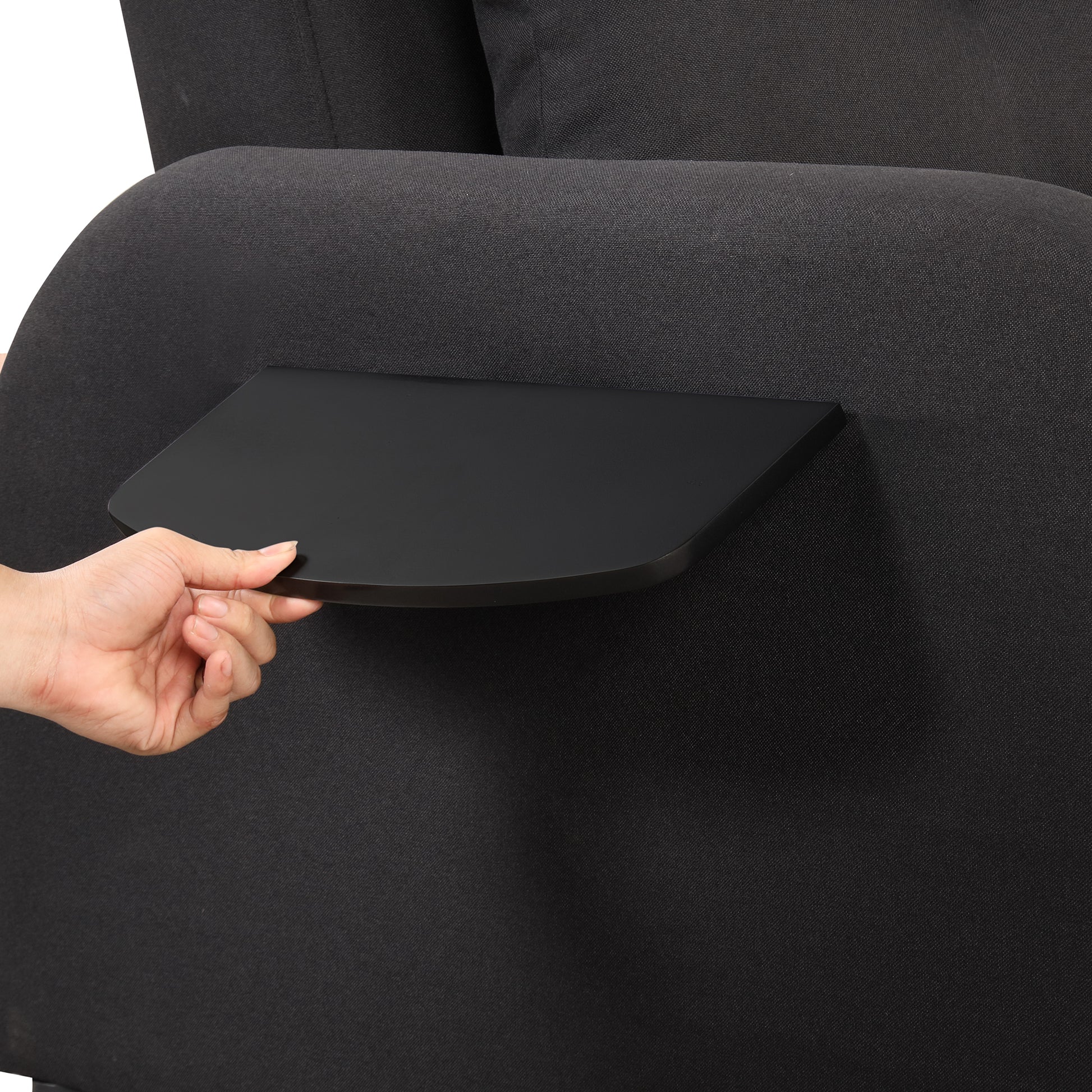 Pull Out Sofa Sleeper 3 In 1 With 2 Wing Table And Usb Charge For Nap Line Fabric For Living Room Recreation Room Black Black Foam Linen
