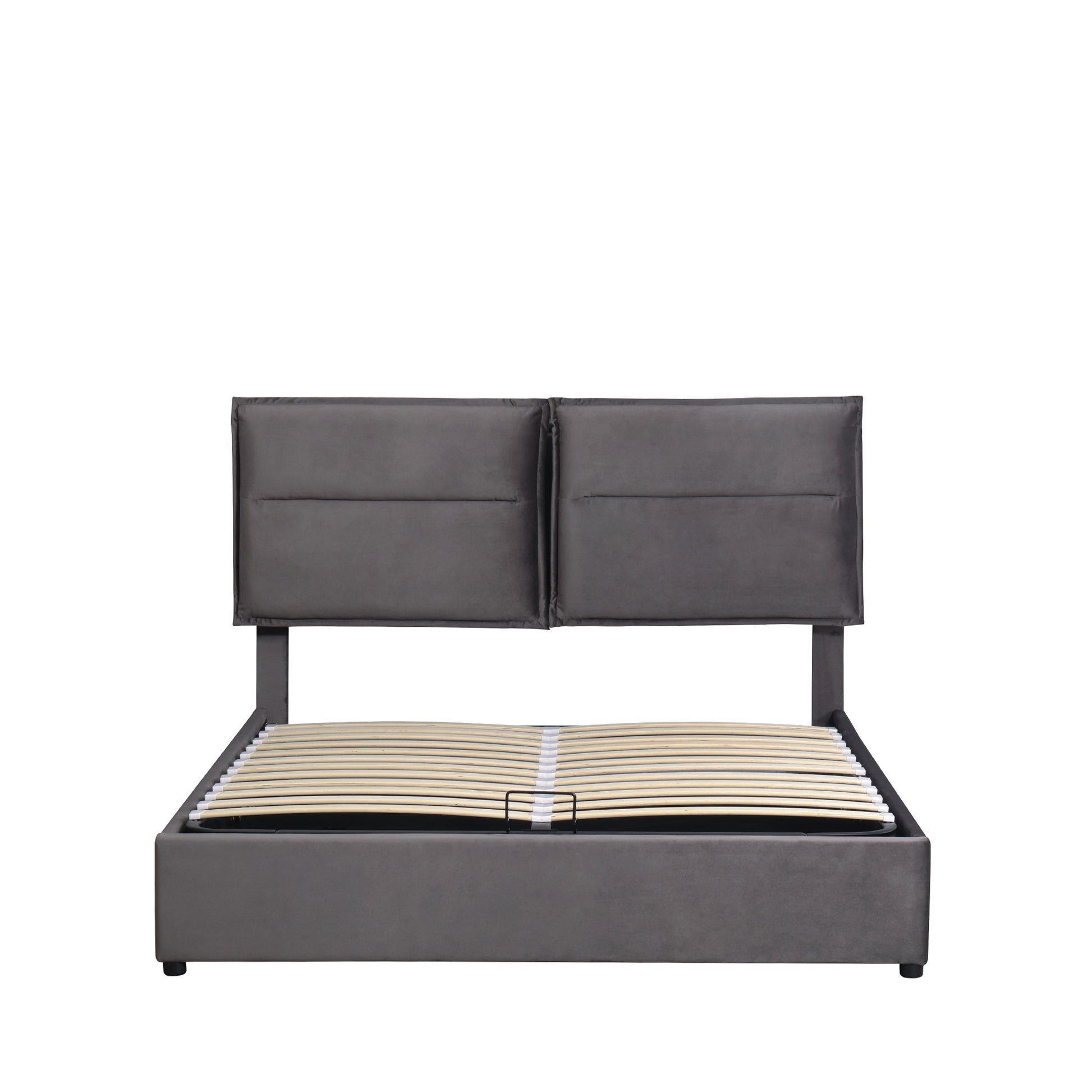 Upholstered Platform Bed With A Hydraulic Storage System, Full Size, Gray Gray Velvet