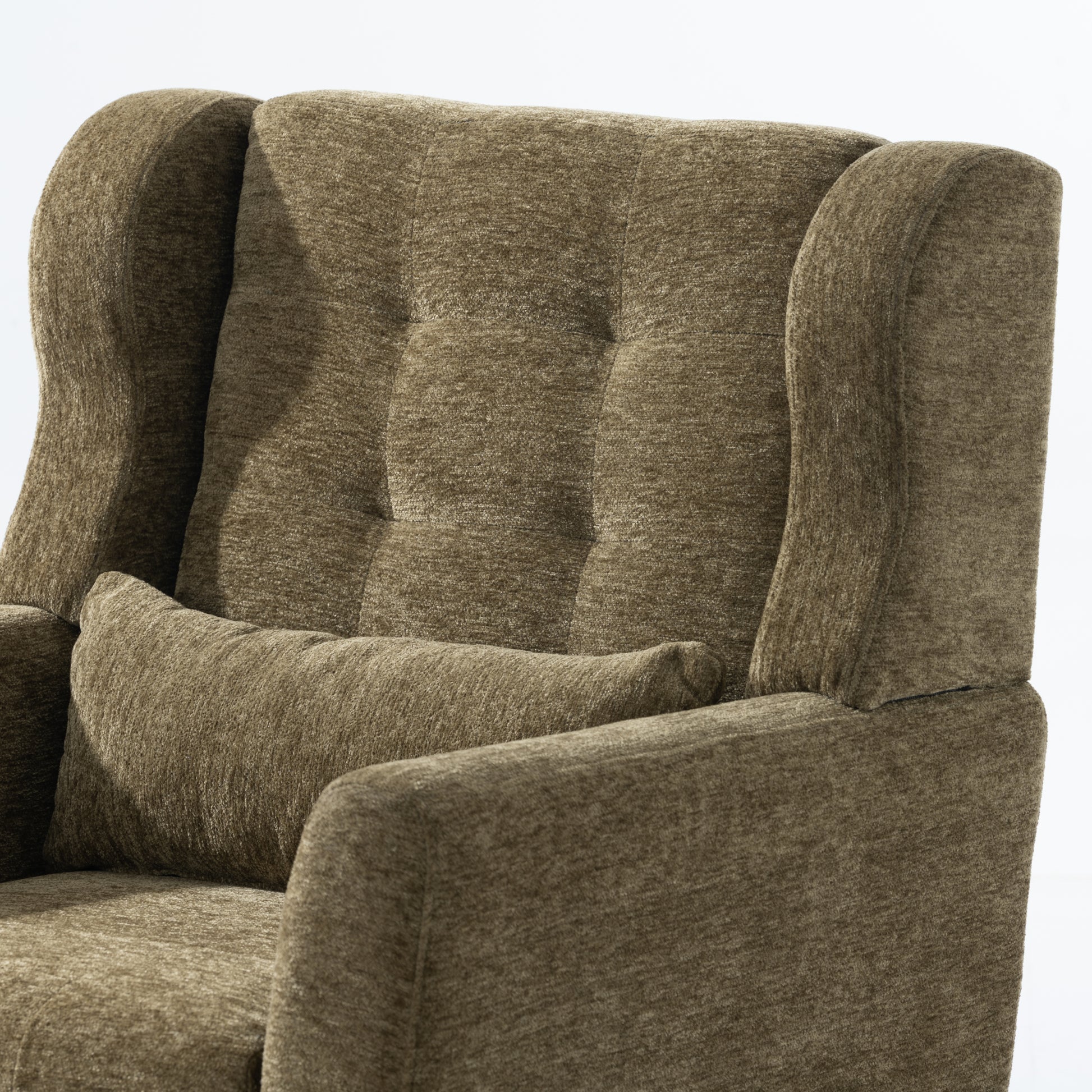 Modern Accent Chair,Chenille Arm Chairs For Living Room,Upholstered Mordern Armchair,Comfy Soft Padded Lounge Chair In Small Space, Bedroom, W Pillow, Solid Wood Leg Olive Green Olive Green Light Brown Primary Living Space Modern Rubberwood Foam Chenille