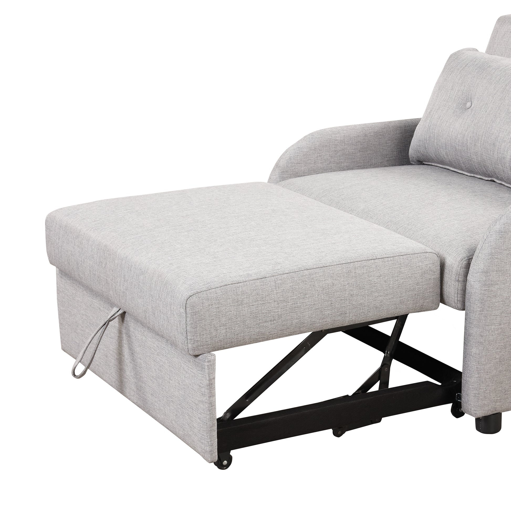 Pull Out Sofa Sleeper 3 In 1 With 2 Wing Table And Usb Charge For Nap Line Fabric For Living Room Recreation Room Grey Gray Foam Linen
