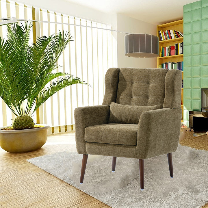 Modern Accent Chair,Chenille Arm Chairs For Living Room,Upholstered Mordern Armchair,Comfy Soft Padded Lounge Chair In Small Space, Bedroom, W Pillow, Solid Wood Leg Olive Green Olive Green Light Brown Primary Living Space Modern Rubberwood Foam Chenille