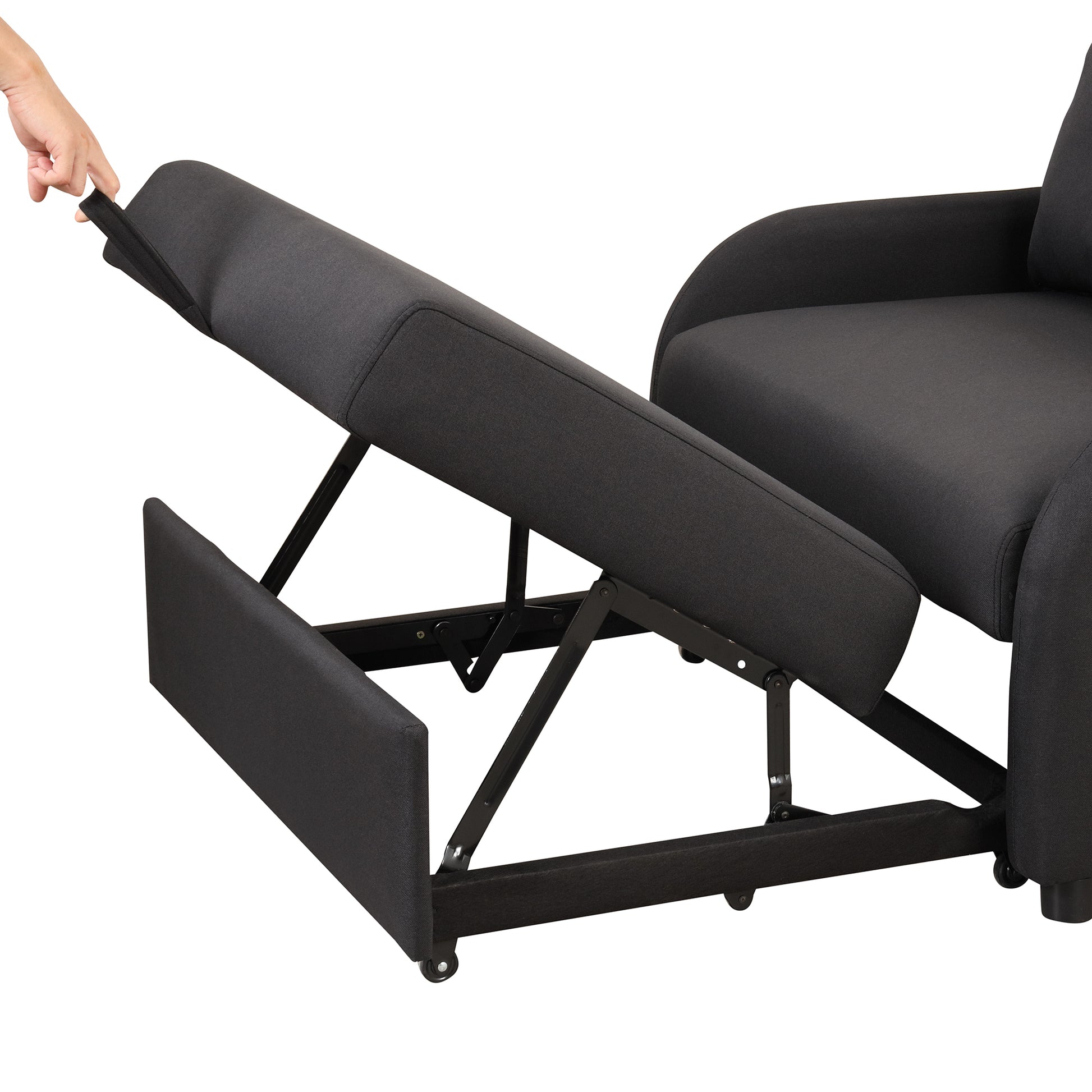 Pull Out Sofa Sleeper 3 In 1 With 2 Wing Table And Usb Charge For Nap Line Fabric For Living Room Recreation Room Black Black Foam Linen