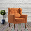 Modern Accent Chair,Chenille Arm Chairs For Living Room,Upholstered Mordern Armchair,Comfy Soft Padded Lounge Chair In Small Space, Bedroom, W Pillow, Solid Wood Leg Orange Orange Light Brown Primary Living Space Modern Rubberwood Foam Chenille