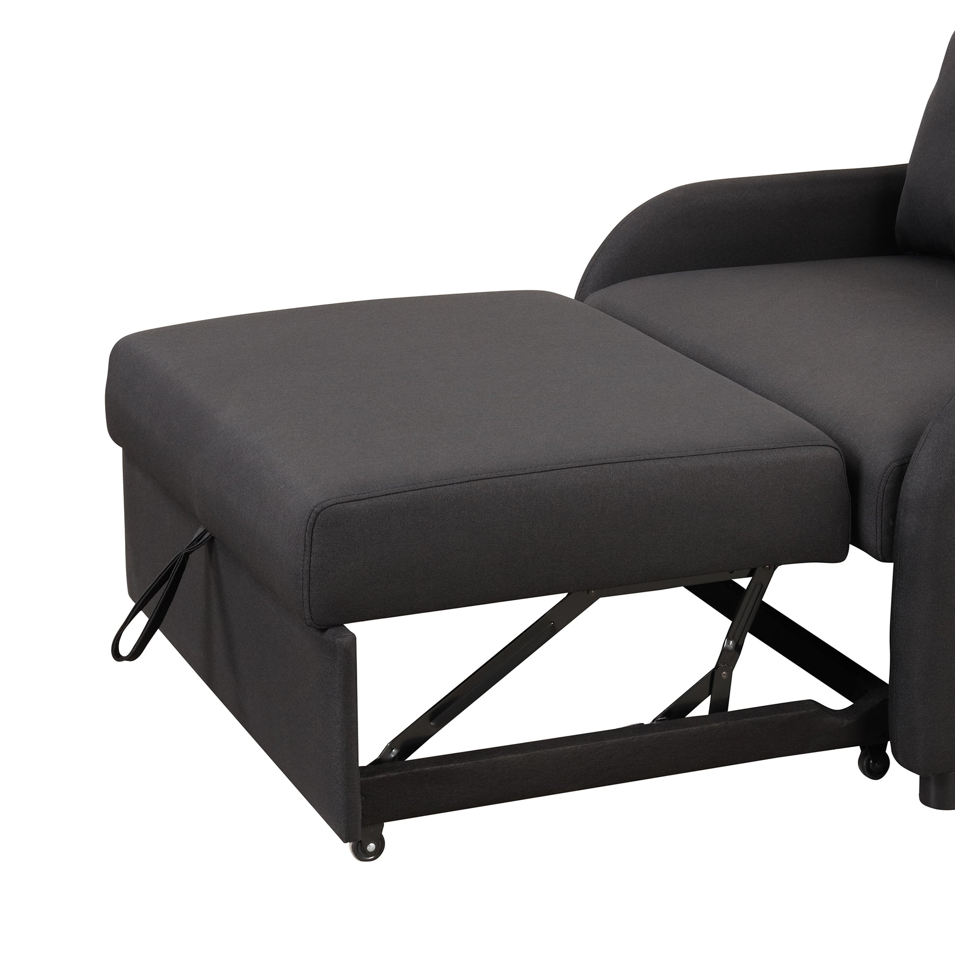 Pull Out Sofa Sleeper 3 In 1 With 2 Wing Table And Usb Charge For Nap Line Fabric For Living Room Recreation Room Black Black Foam Linen