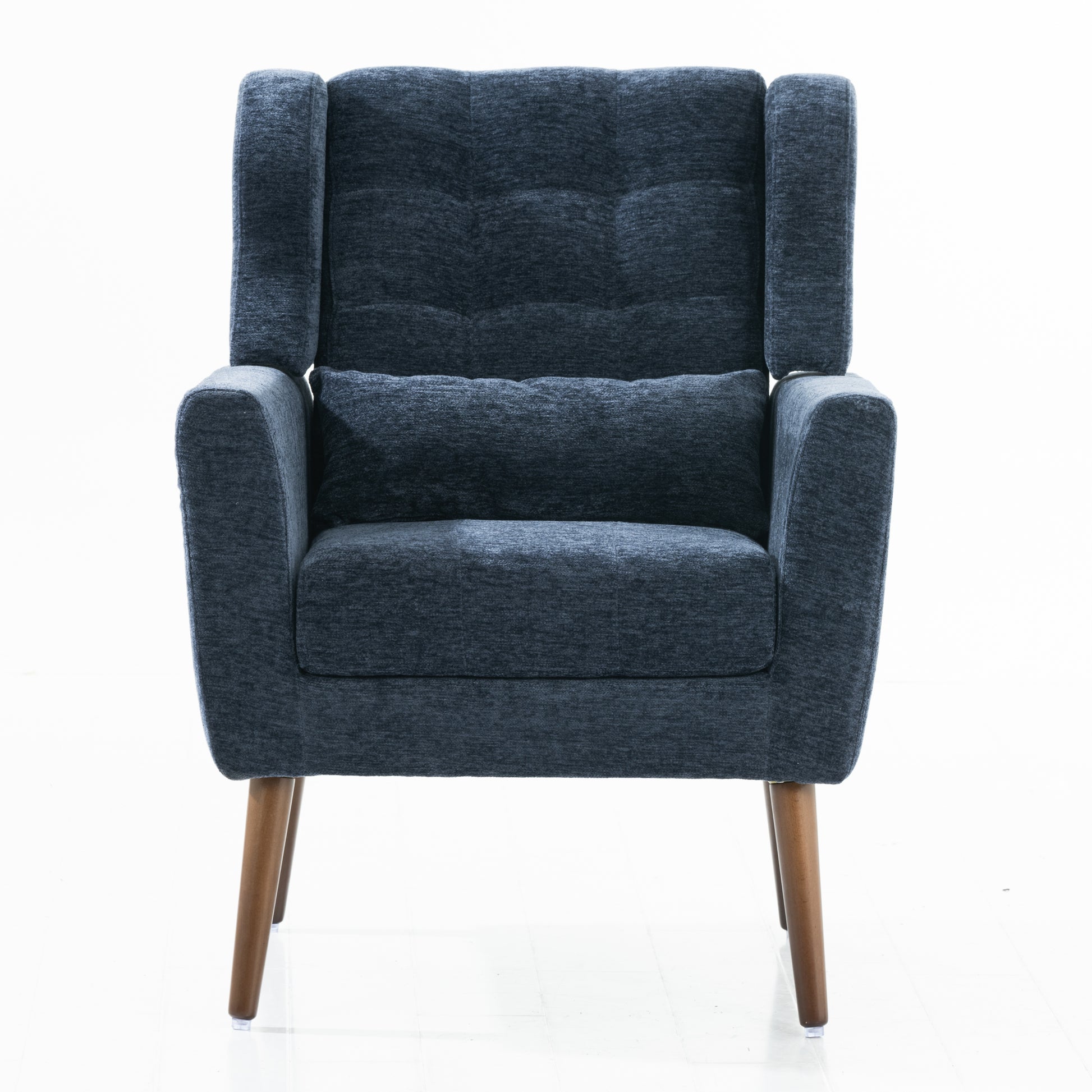 Modern Accent Chair,Chenille Arm Chairs For Living Room,Upholstered Mordern Armchair,Comfy Soft Padded Lounge Chair In Small Space, Bedroom, W Pillow, Solid Wood Leg Dark Blue Dark Blue Light Brown Primary Living Space Modern Rubberwood Foam Chenille