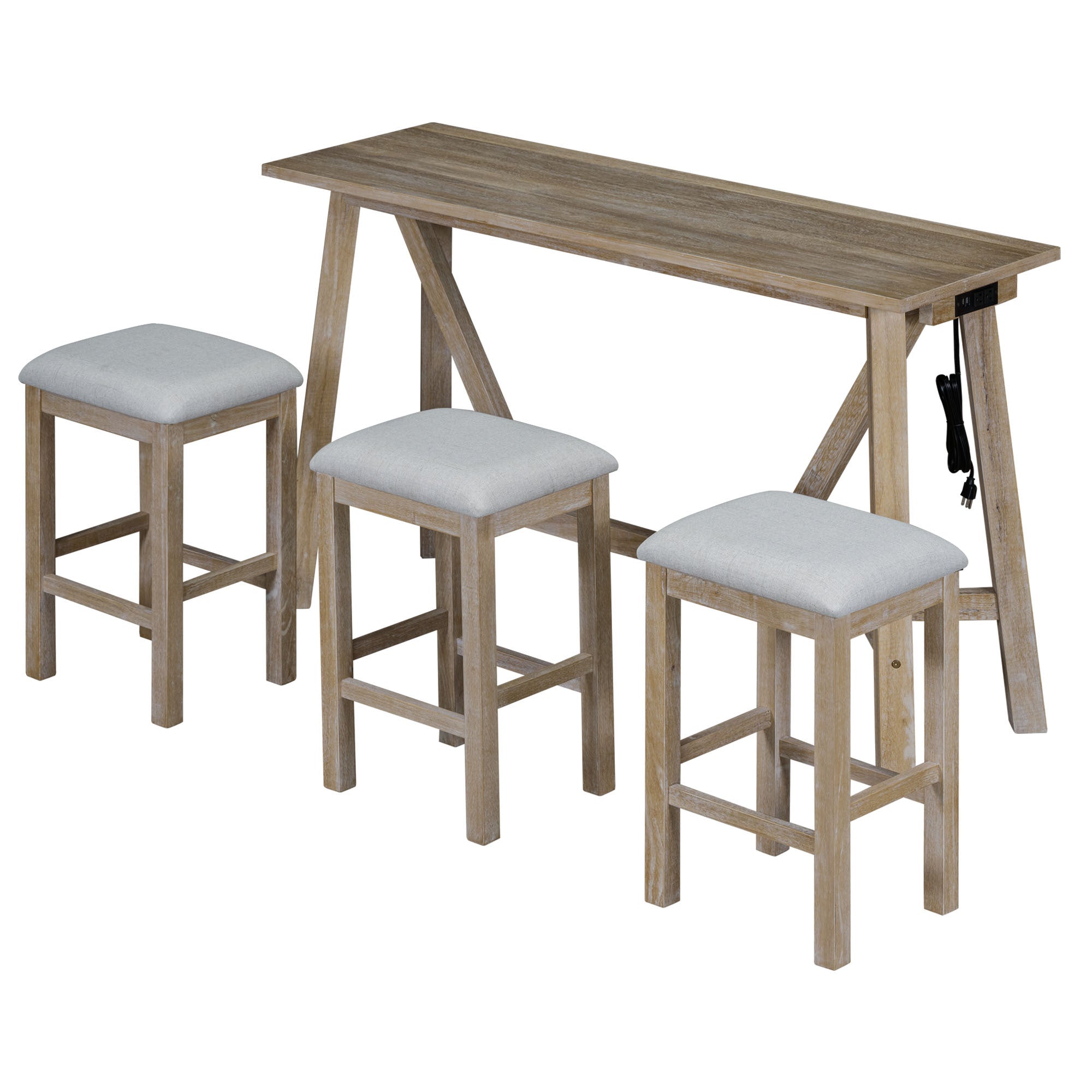 Multipurpose Home Kitchen Dining Bar Table Set natural wood wash-rubber wood