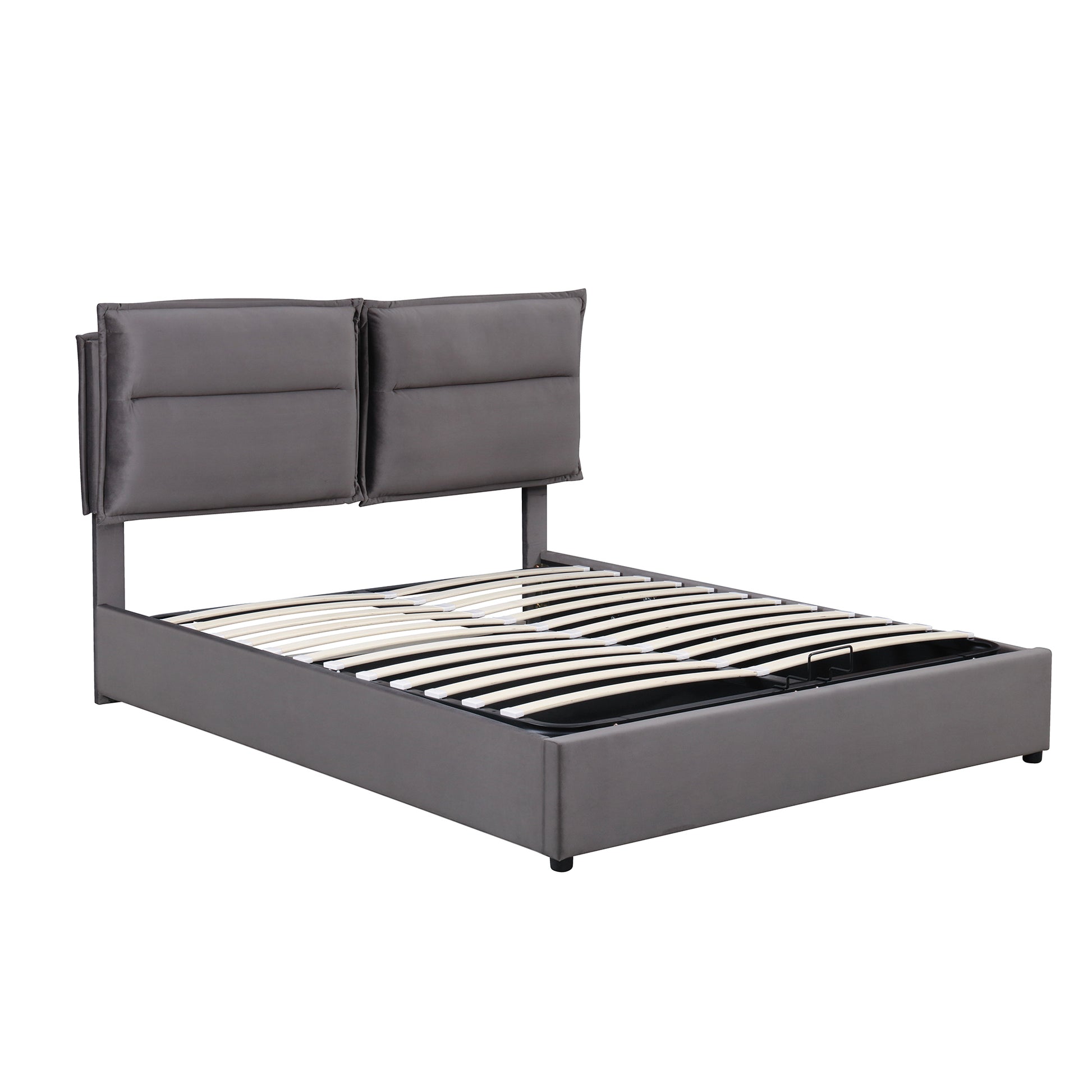 Upholstered Platform Bed With A Hydraulic Storage System, Full Size, Gray Gray Velvet