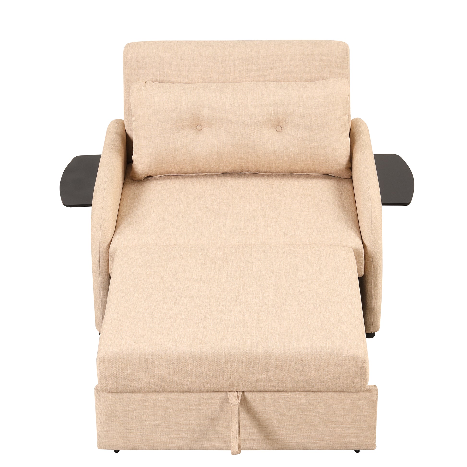 Pull Out Sofa Sleeper 3 In 1 With 2 Wing Table And Usb Charge For Nap Line Fabric For Living Room Recreation Room Beige Beige Foam Linen