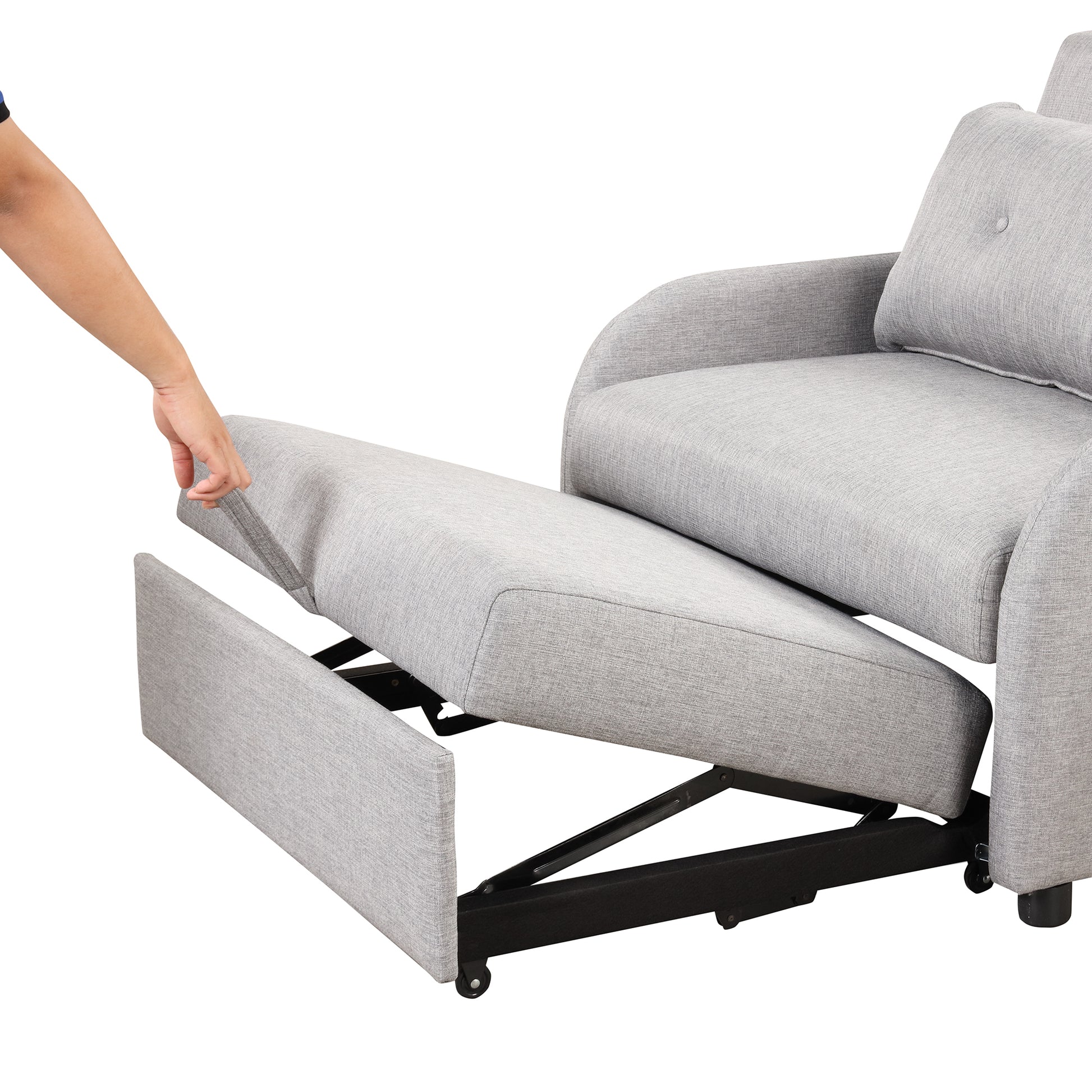Pull Out Sofa Sleeper 3 In 1 With 2 Wing Table And Usb Charge For Nap Line Fabric For Living Room Recreation Room Grey Gray Foam Linen