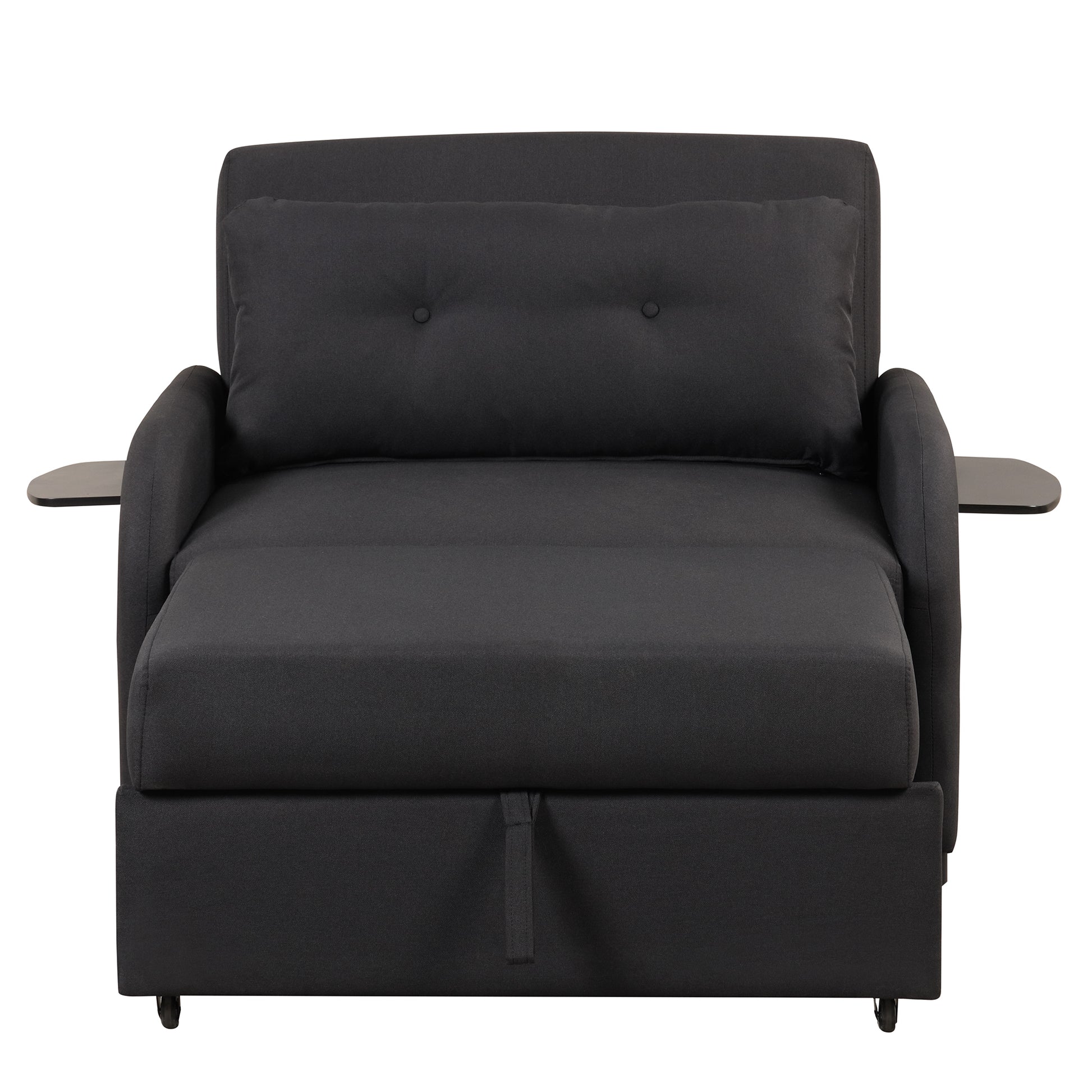 Pull Out Sofa Sleeper 3 In 1 With 2 Wing Table And Usb Charge For Nap Line Fabric For Living Room Recreation Room Black Black Foam Linen