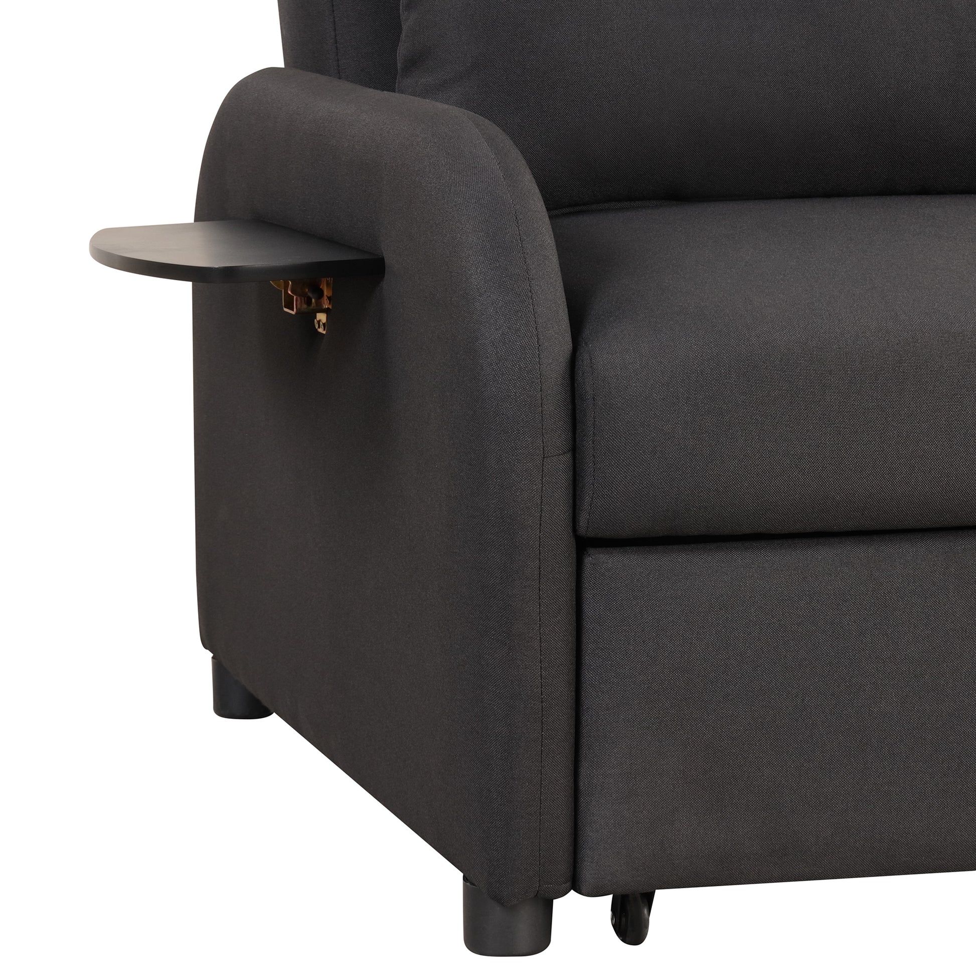Pull Out Sofa Sleeper 3 In 1 With 2 Wing Table And Usb Charge For Nap Line Fabric For Living Room Recreation Room Black Black Foam Linen