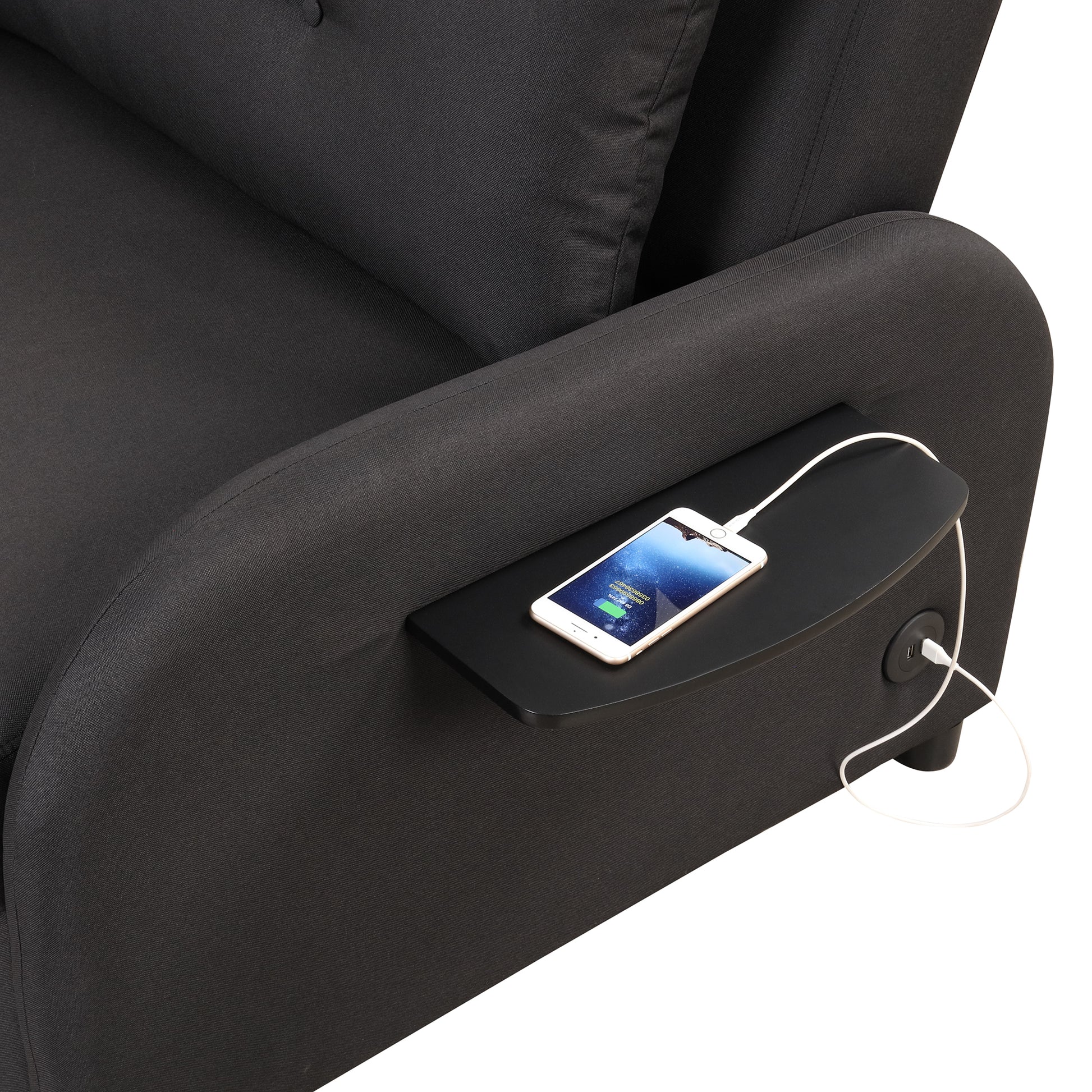 Pull Out Sofa Sleeper 3 In 1 With 2 Wing Table And Usb Charge For Nap Line Fabric For Living Room Recreation Room Black Black Foam Linen