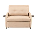Pull Out Sofa Sleeper 3 In 1 With 2 Wing Table And Usb Charge For Nap Line Fabric For Living Room Recreation Room Beige Beige Foam Linen