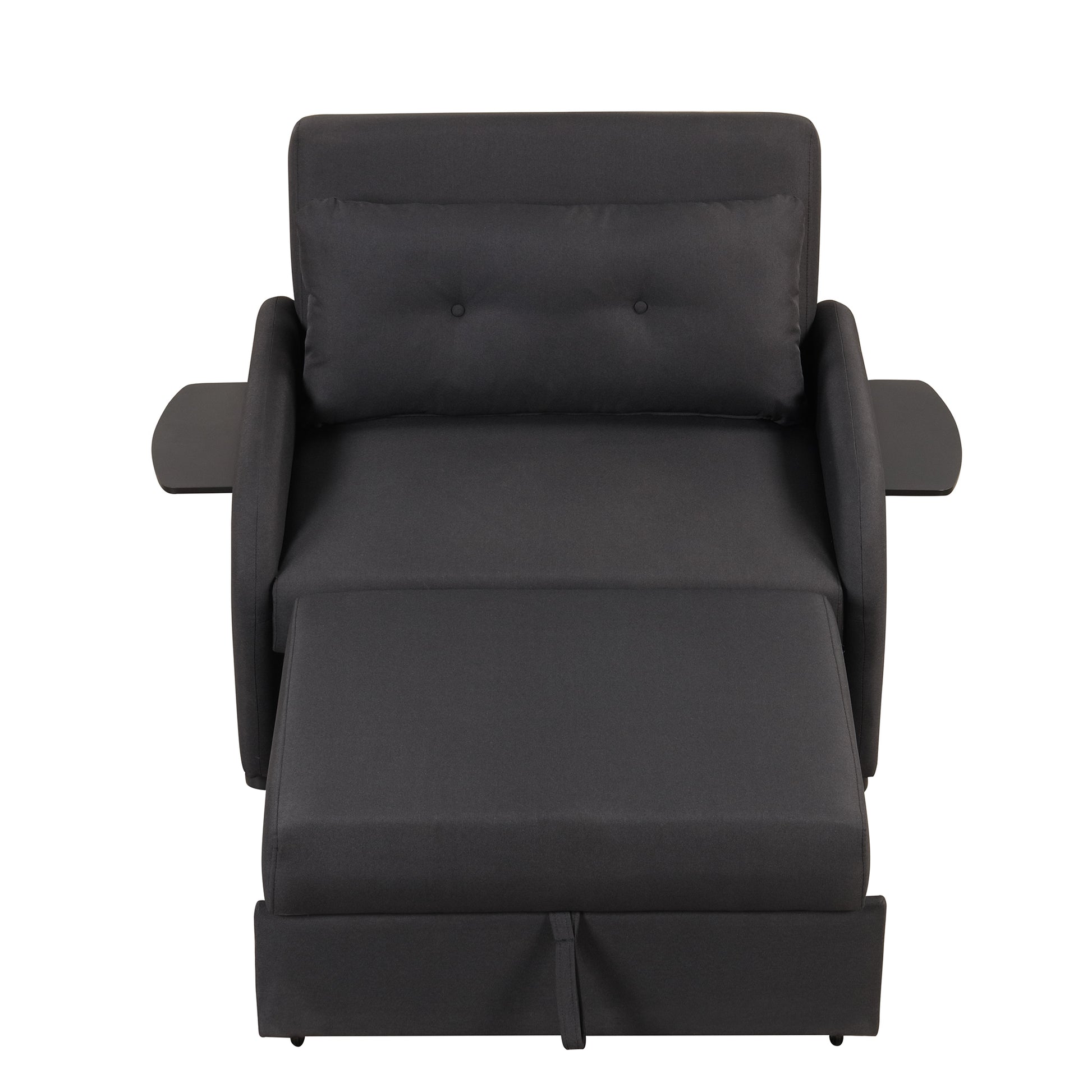 Pull Out Sofa Sleeper 3 In 1 With 2 Wing Table And Usb Charge For Nap Line Fabric For Living Room Recreation Room Black Black Foam Linen