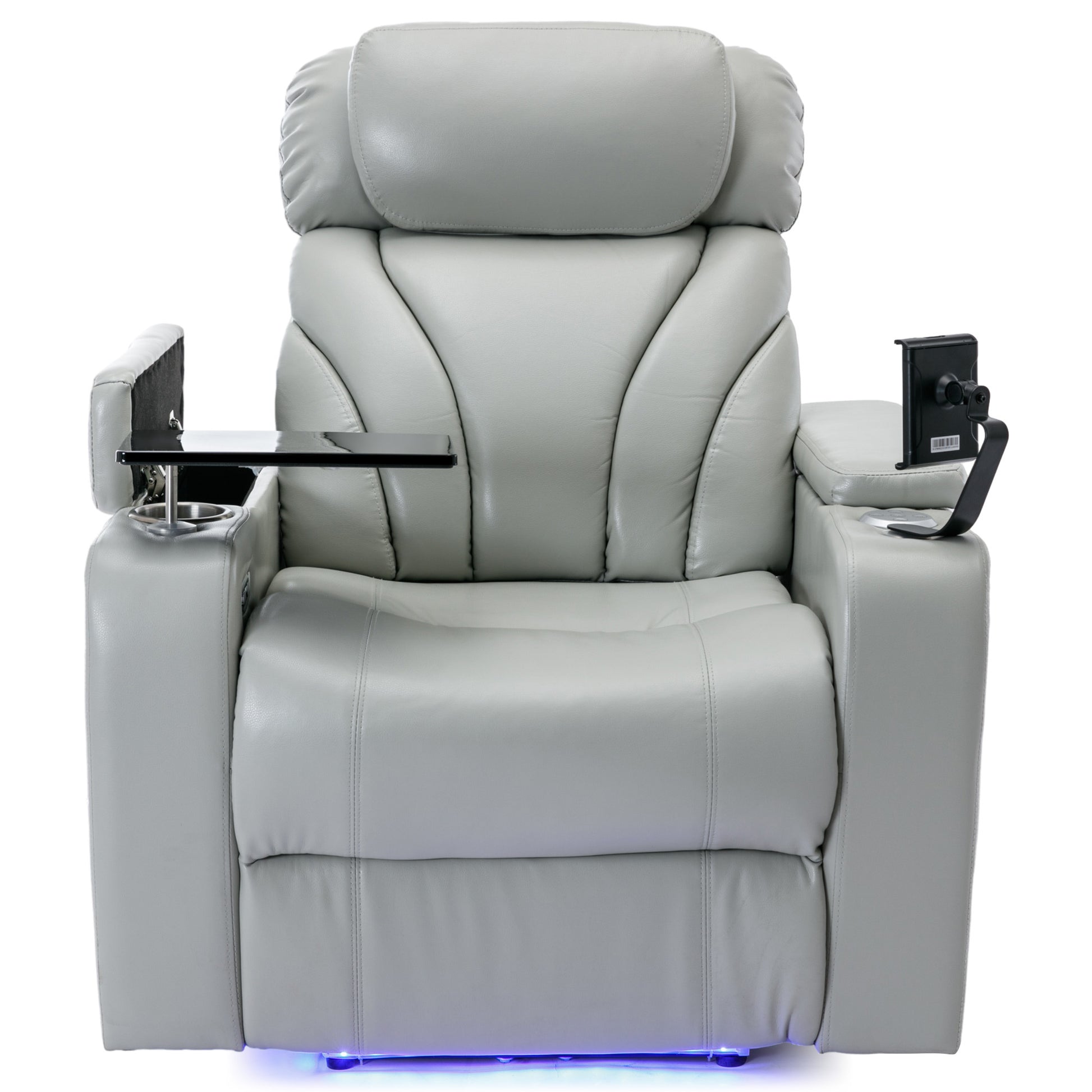 Power Motion Recliner With Usb Charging Port And Hidden Arm Storage, Home Theater Seating With Convenient Cup Holder Design ,And Stereo Light Grey Light Grey Foam Pu