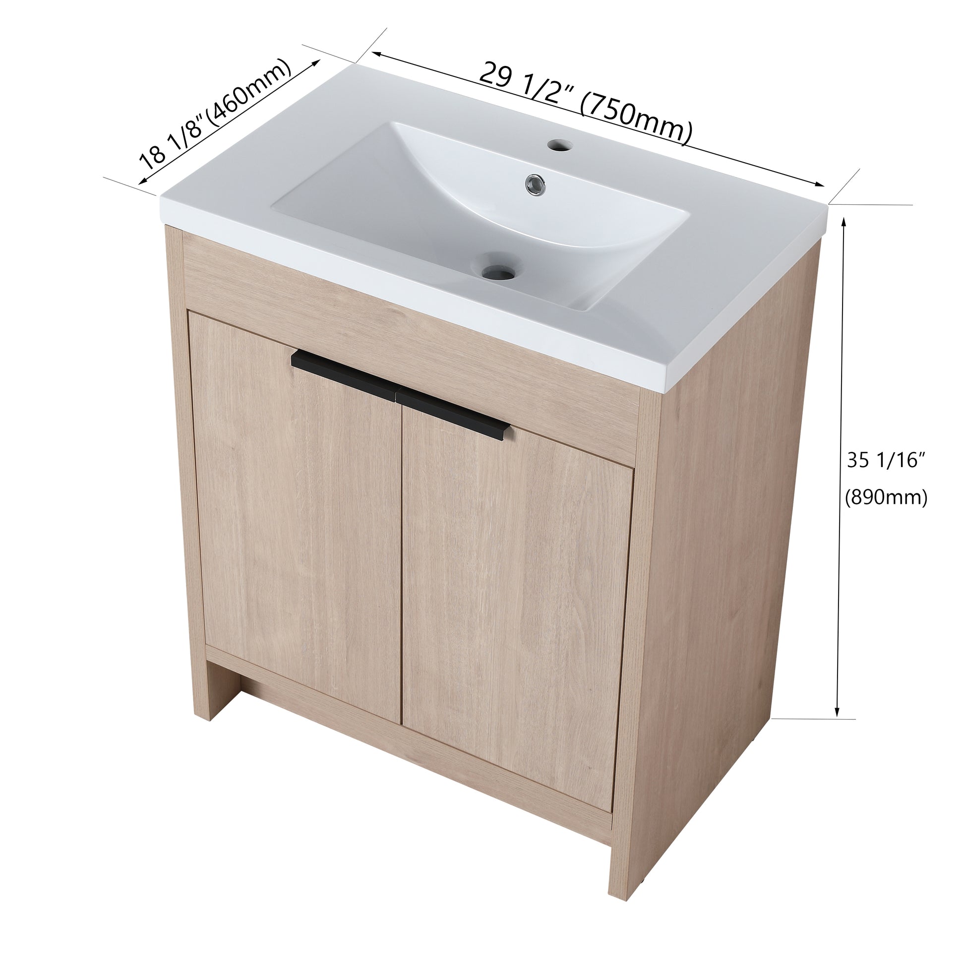 30 Inch Freestanding Bathroom Vanity With White Resin Sink & 2 Soft Close Cabinet Doors Bvb02430Plo Grb3040 Plain Light Oak 2 Bathroom Freestanding Plywood