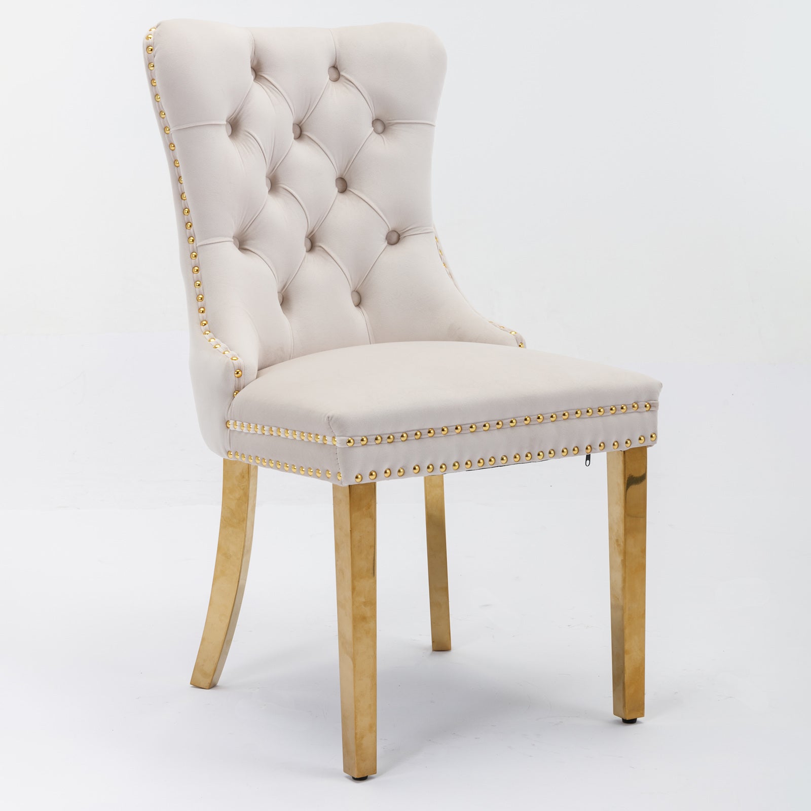 Nikki Collection Modern, High End Tufted Solid Wood Contemporary Velvet Upholstered Dining Chair With Golden Stainless Steel Plating Legs,Nailhead Trim,Set Of 2,Beige And Gold, Sw1601Bg Beige Rubberwood Foam Velvet