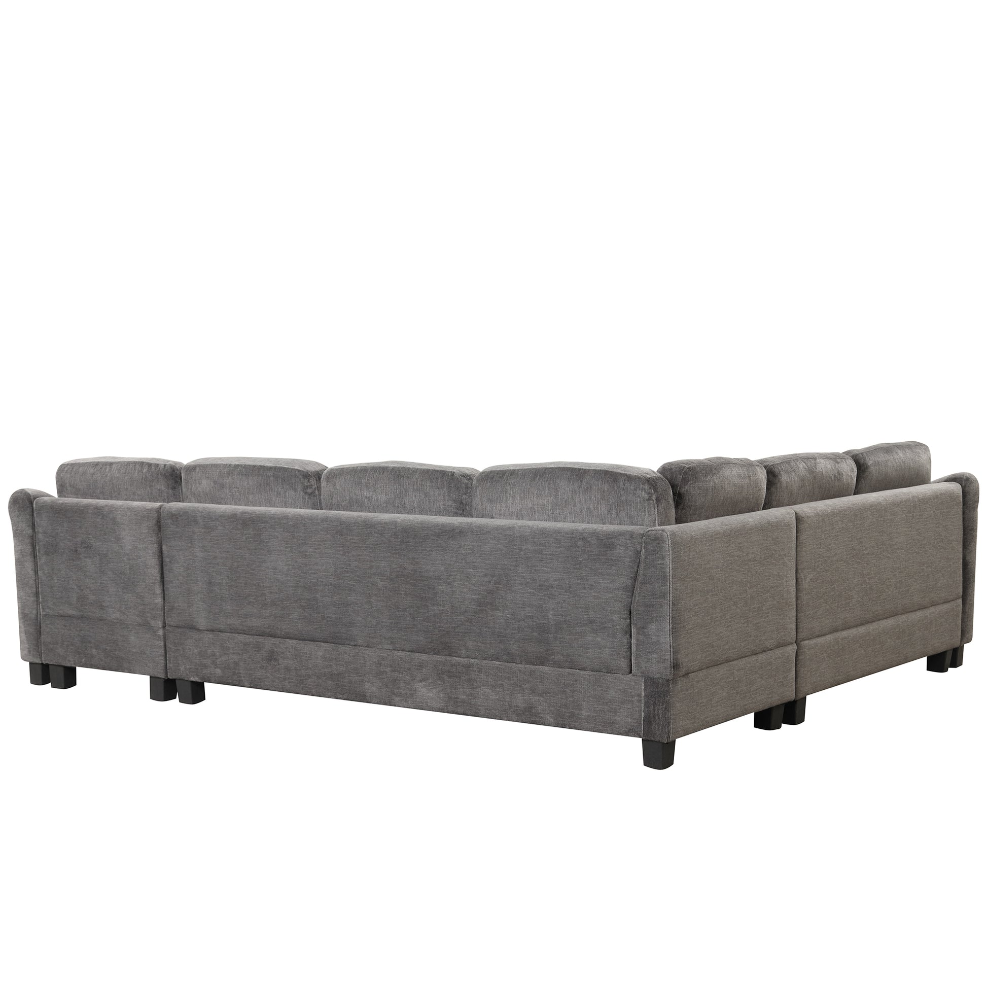 122.1" *91.3" 4Pcs Sectional Sofa With Ottoman With Right Side Chaise Velvet Fabric Dark Gray Dark Grey Foam Velvet 6 Seat