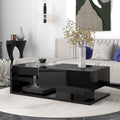 Modern Coffee Table With Tempered Glass, Wooden Cocktail Table With High Gloss Uv Surface, Modernist 2 Tier Rectangle Center Table For Living Room, Black Black Soft Close Drawers Primary Living Space Minimalist Freestanding Rectangular Drawers Coffee &