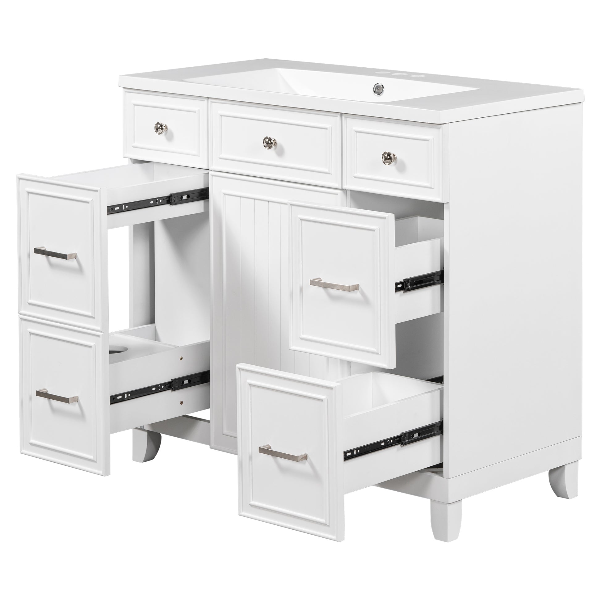 36" Bathroom Vanity Cabinet With Sink Top Combo Set,White,Single Sink,Shaker Cabinet With Soft Closing Door And Drawer White Solid Wood Mdf Resin