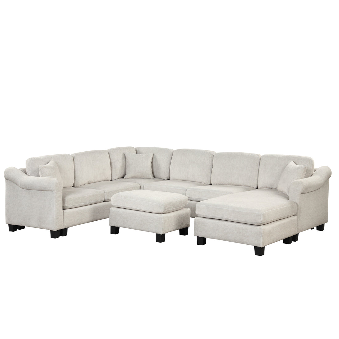 122.1" *91.3" 4Pcs Sectional Sofa With Ottoman With Right Side Chaise Velvet Fabric White White Foam Velvet 6 Seat