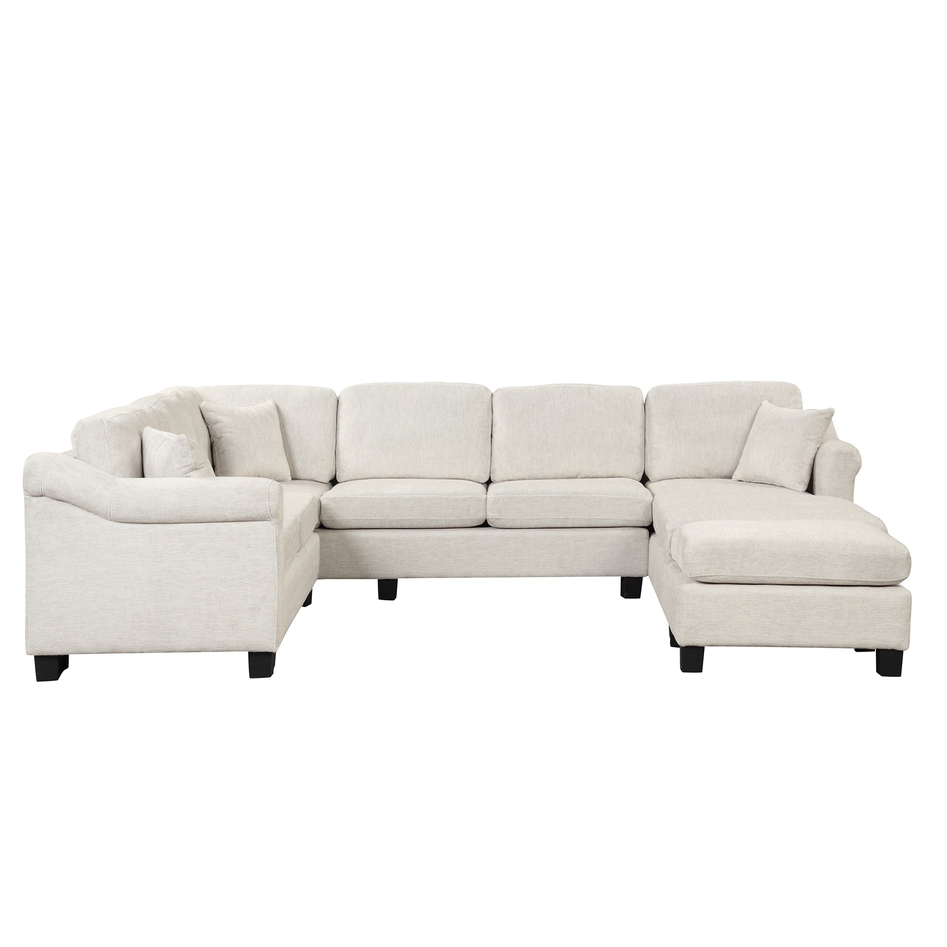 122.1" *91.3" 4Pcs Sectional Sofa With Ottoman With Right Side Chaise Velvet Fabric White White Foam Velvet 6 Seat