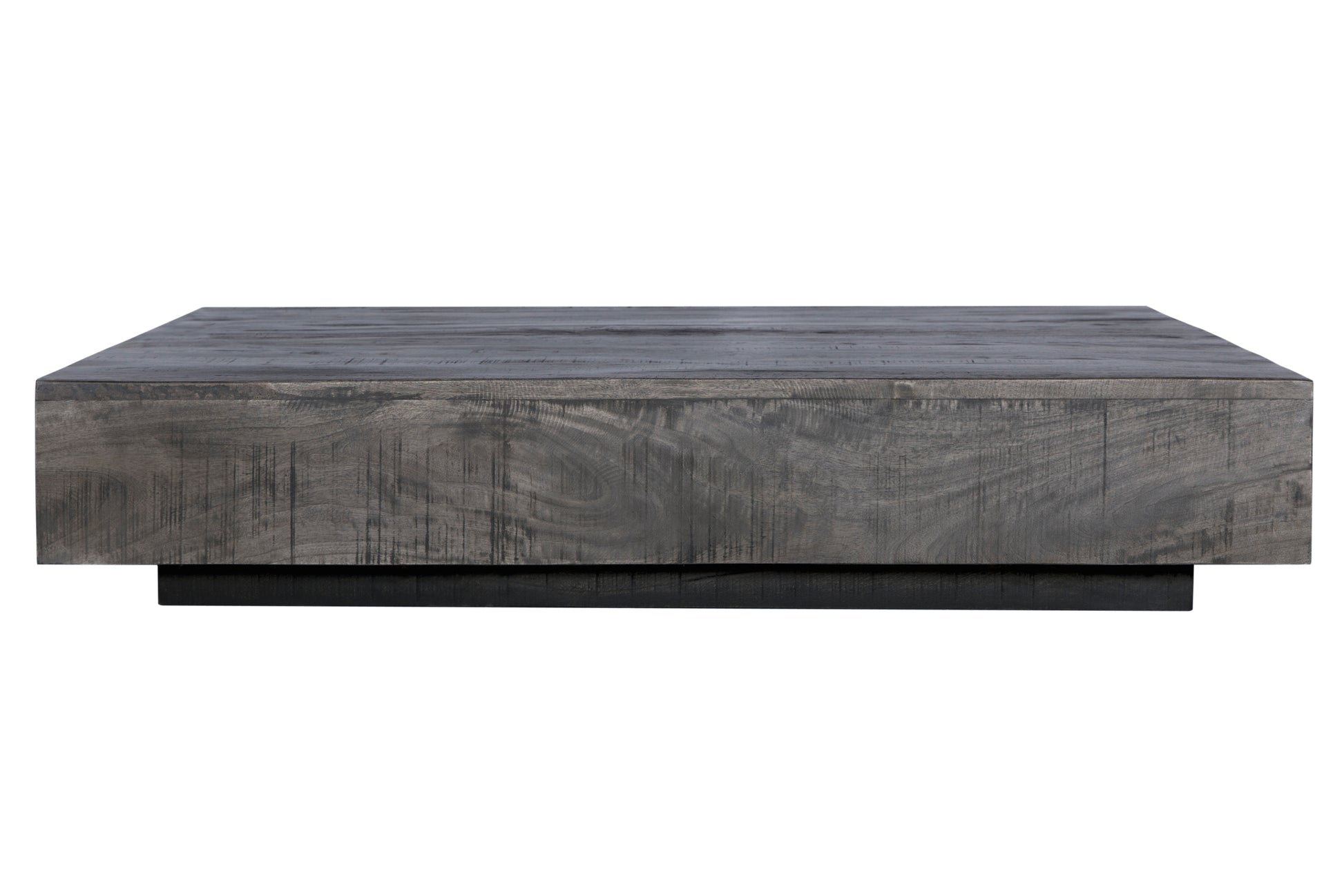 Charcoal Finish Solid Wood Low Profile Rough Coffee Table Dark Gray Solid Wood