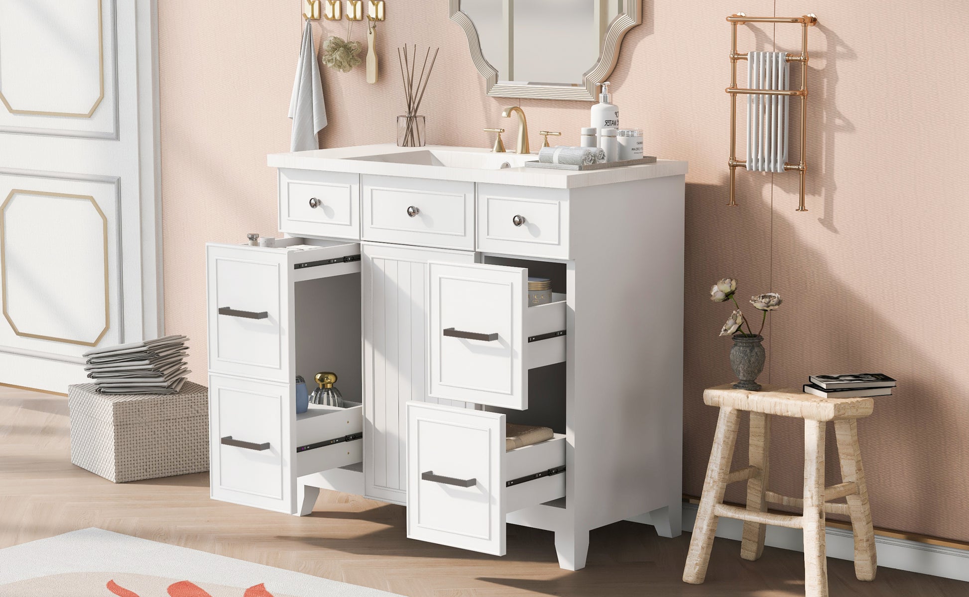 36" Bathroom Vanity Cabinet With Sink Top Combo Set,White,Single Sink,Shaker Cabinet With Soft Closing Door And Drawer White Solid Wood Mdf Resin