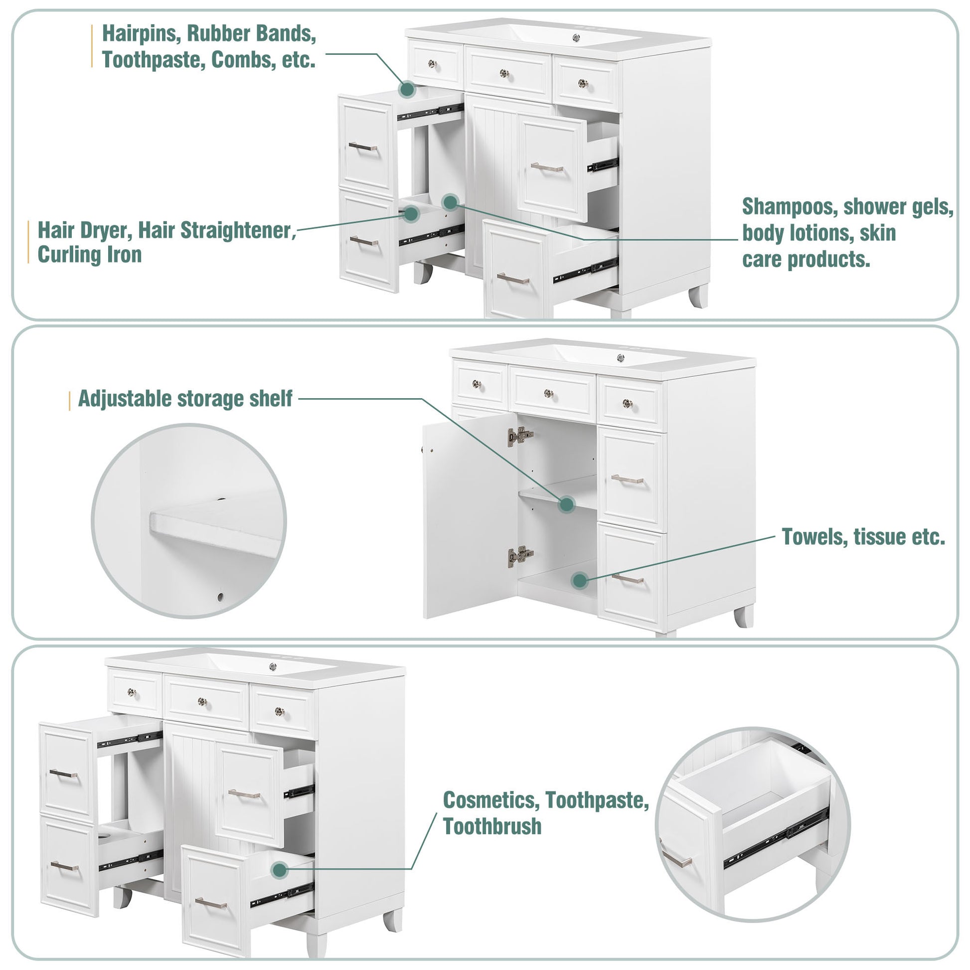 36" Bathroom Vanity Cabinet With Sink Top Combo Set,White,Single Sink,Shaker Cabinet With Soft Closing Door And Drawer White Solid Wood Mdf Resin