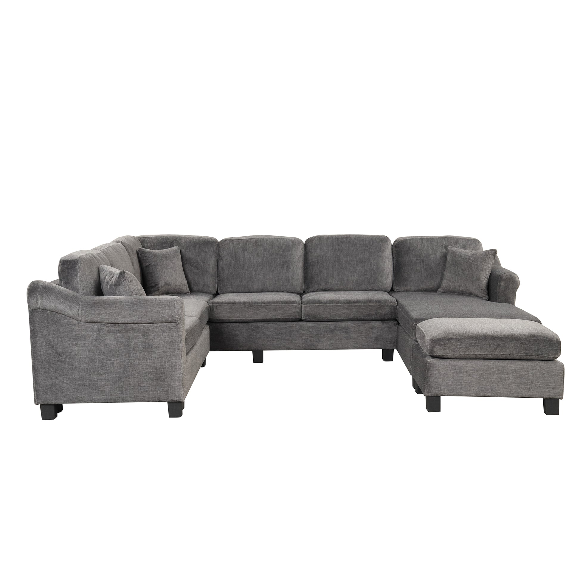 122.1" *91.3" 4Pcs Sectional Sofa With Ottoman With Right Side Chaise Velvet Fabric Dark Gray Dark Grey Foam Velvet 6 Seat