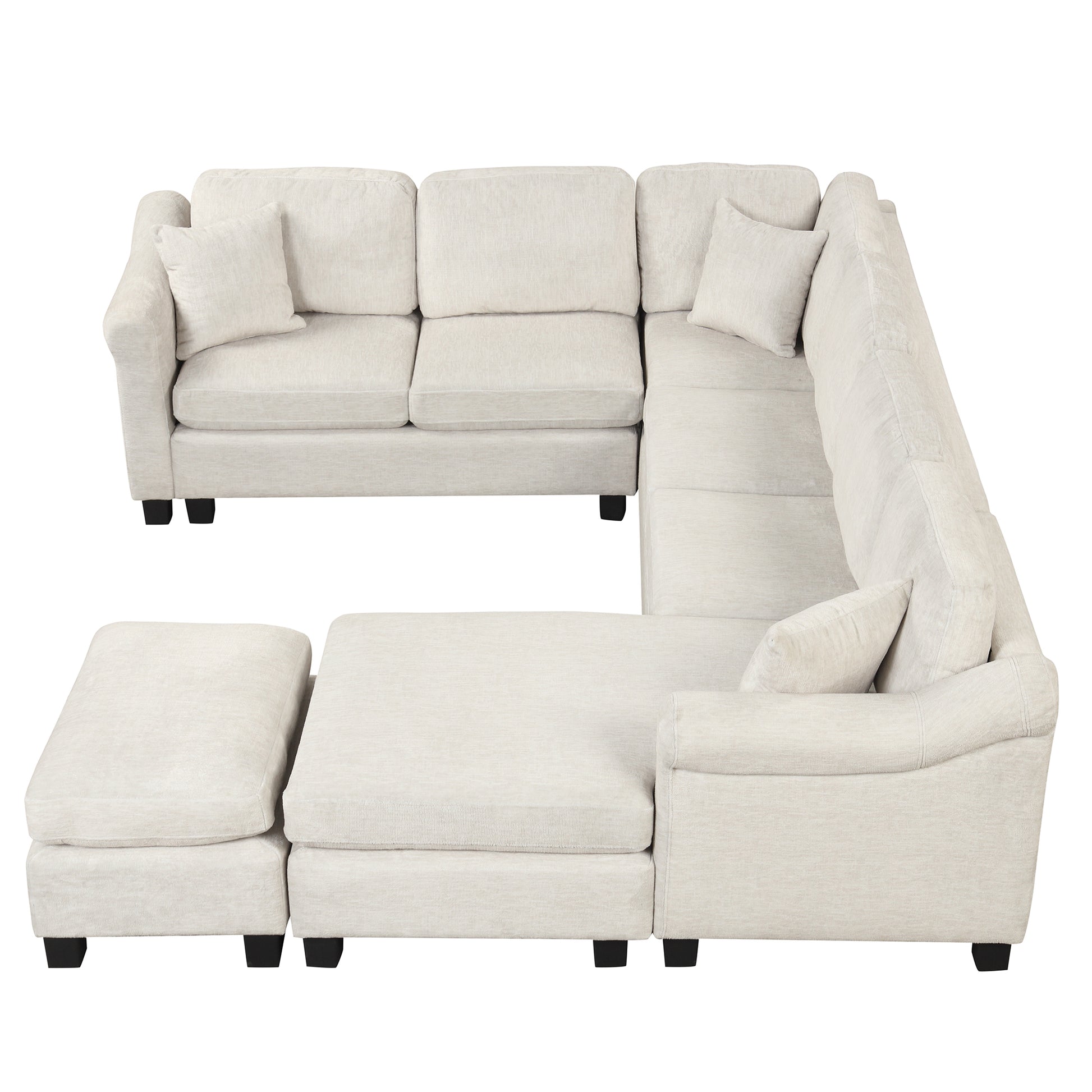 122.1" *91.3" 4Pcs Sectional Sofa With Ottoman With Right Side Chaise Velvet Fabric White White Foam Velvet 6 Seat