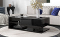 Modern Coffee Table With Tempered Glass, Wooden Cocktail Table With High Gloss Uv Surface, Modernist 2 Tier Rectangle Center Table For Living Room, Black Black Soft Close Drawers Primary Living Space Minimalist Freestanding Rectangular Drawers Coffee &